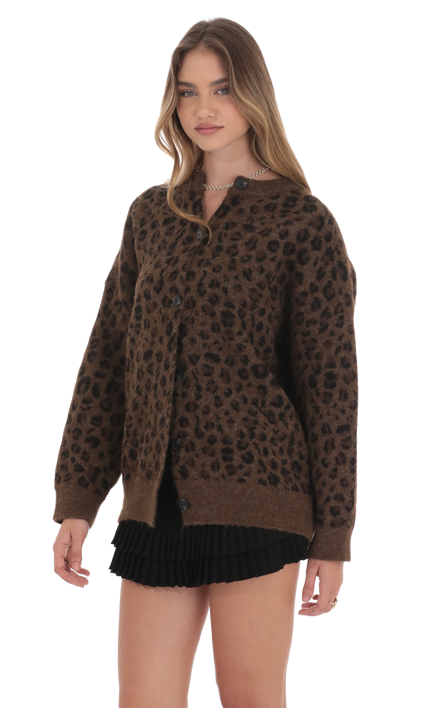 Oversized Knit Cardigan in Cheetah Print-My Sky Diva