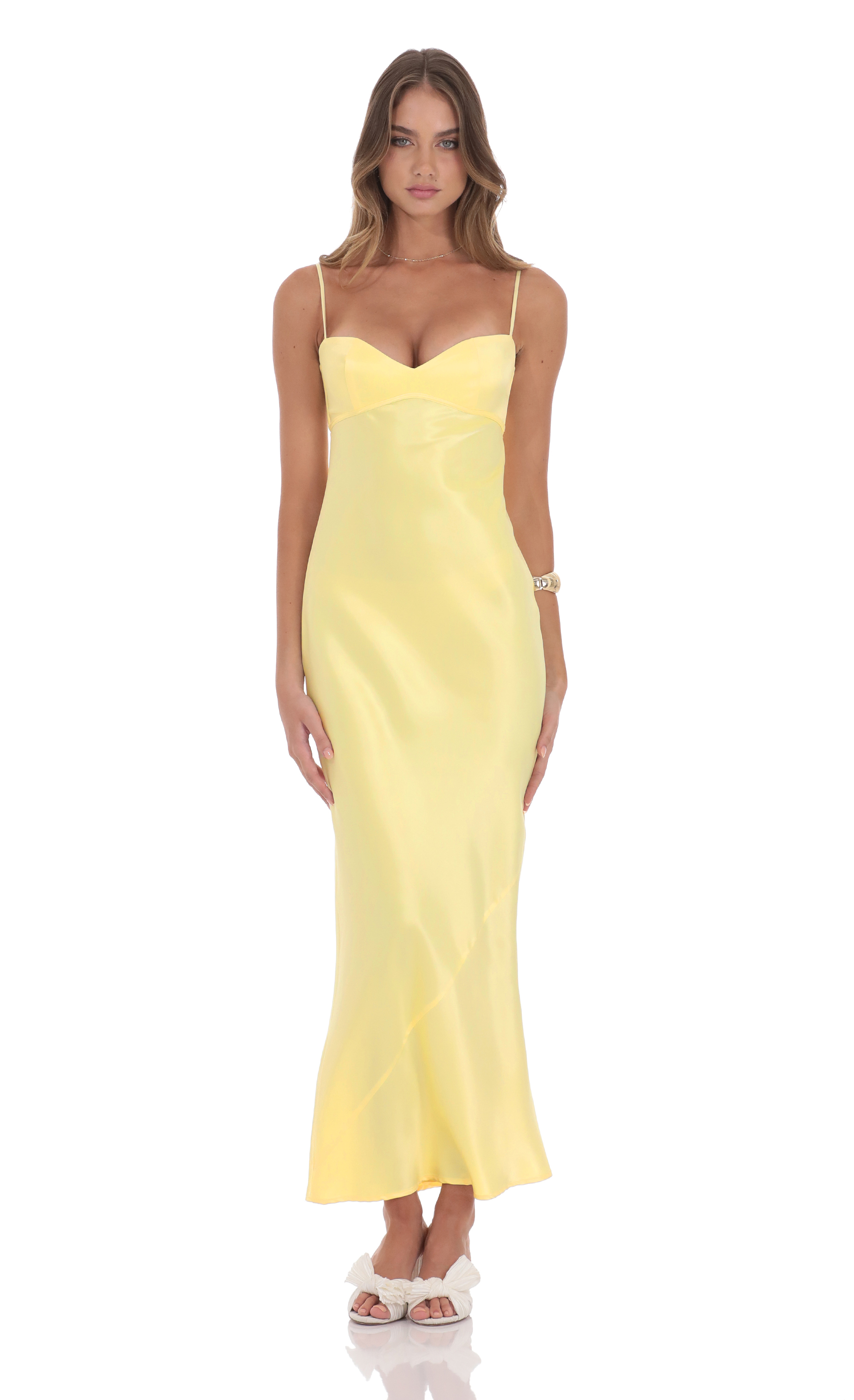 Satin Back Tie Maxi Dress in Yellow-My Sky Diva