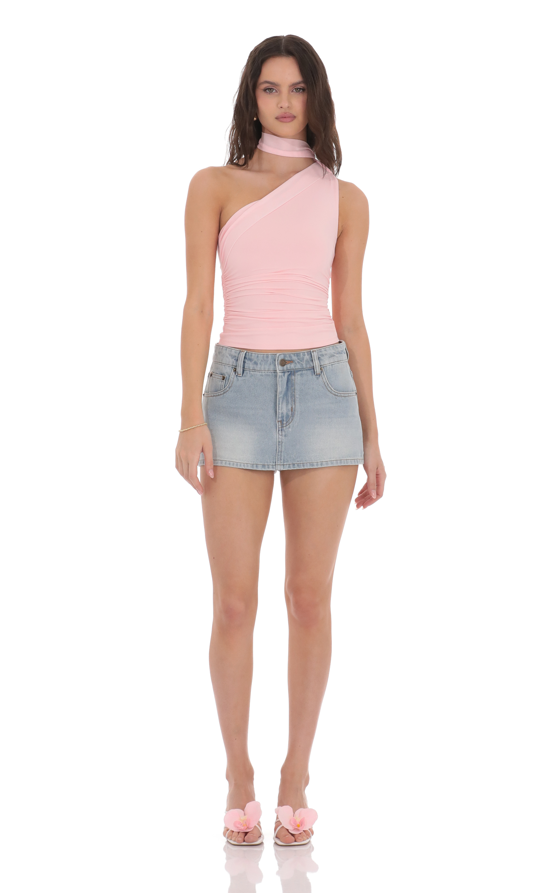 Mesh Scarf Halter Top in Pink-My Sky Diva