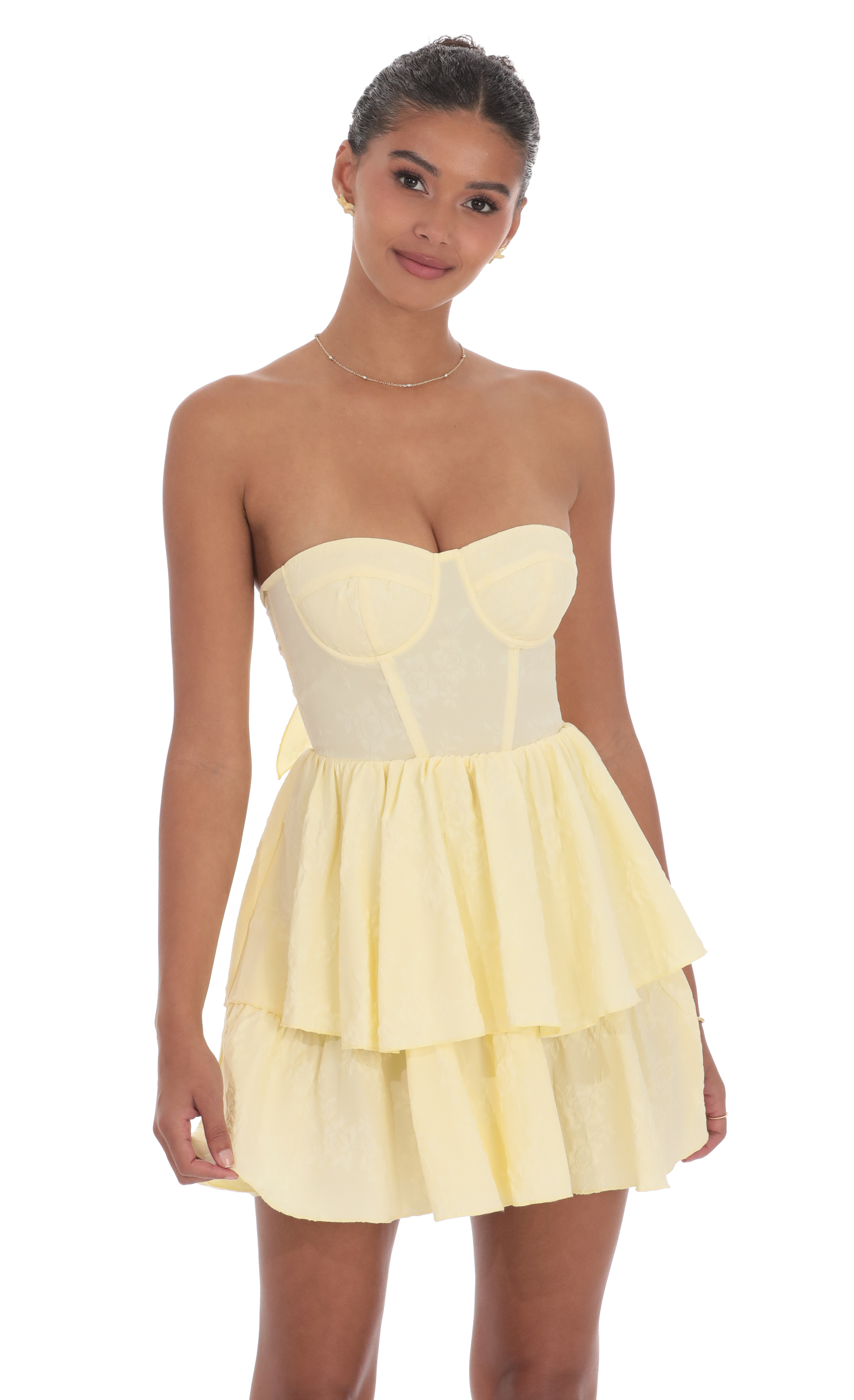 Jacquard Corset Mini Dress in Yellow-My Sky Diva