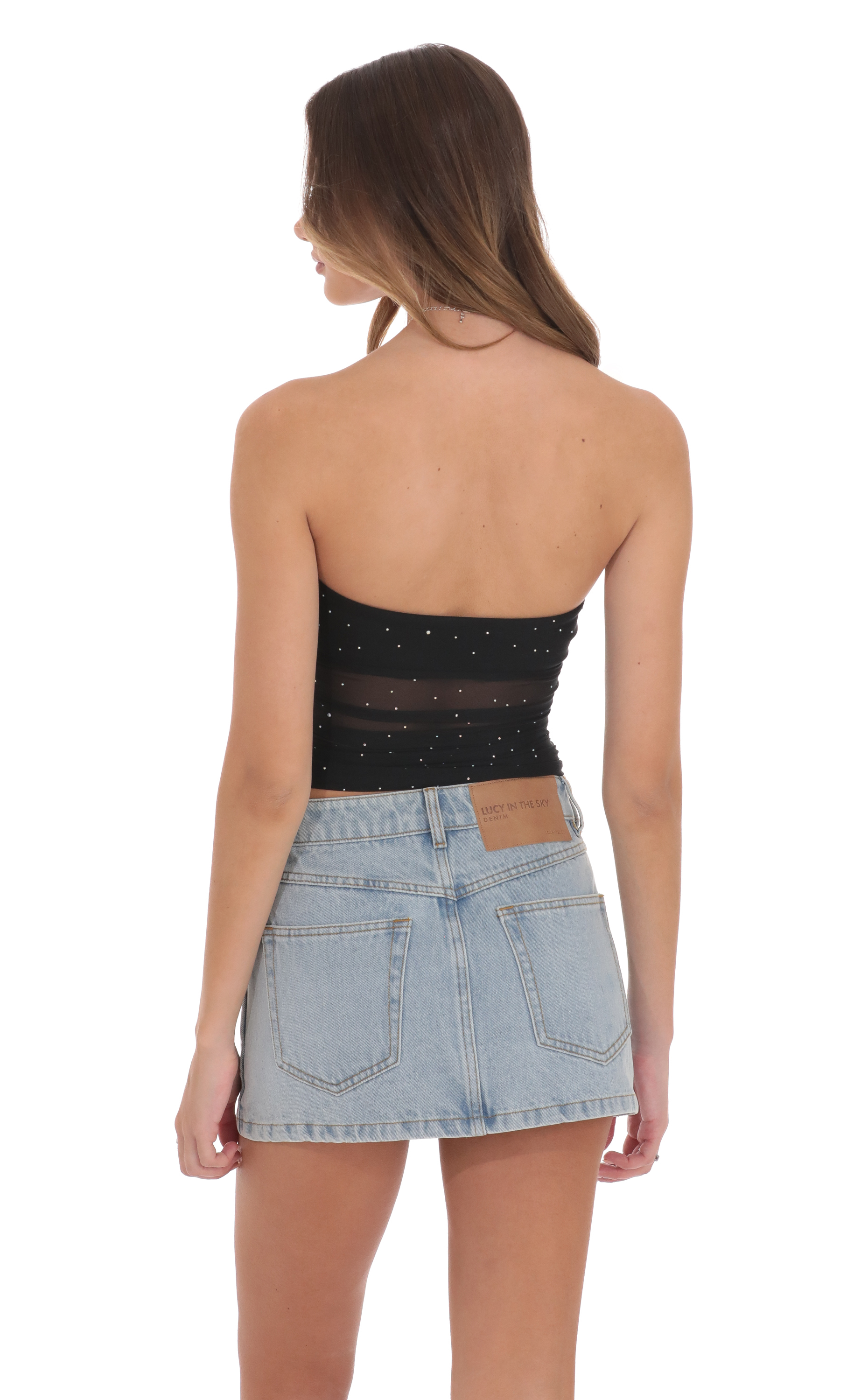 Strapless Rhinestone Mesh Top in Black-My Sky Diva