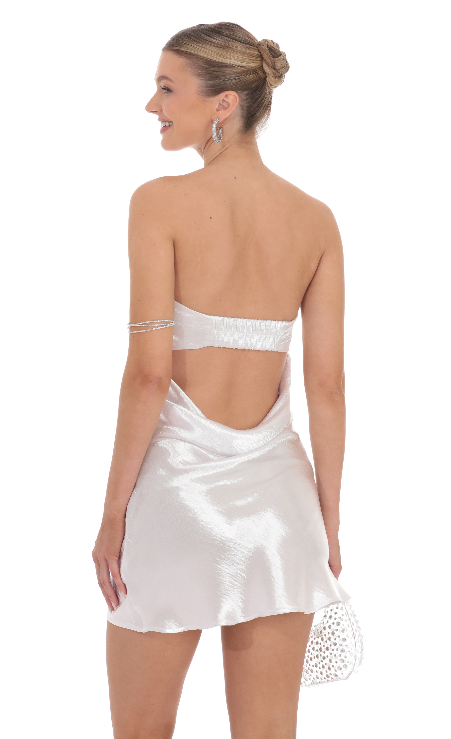 Satin Strapless Slip Dress in White-My Sky Diva