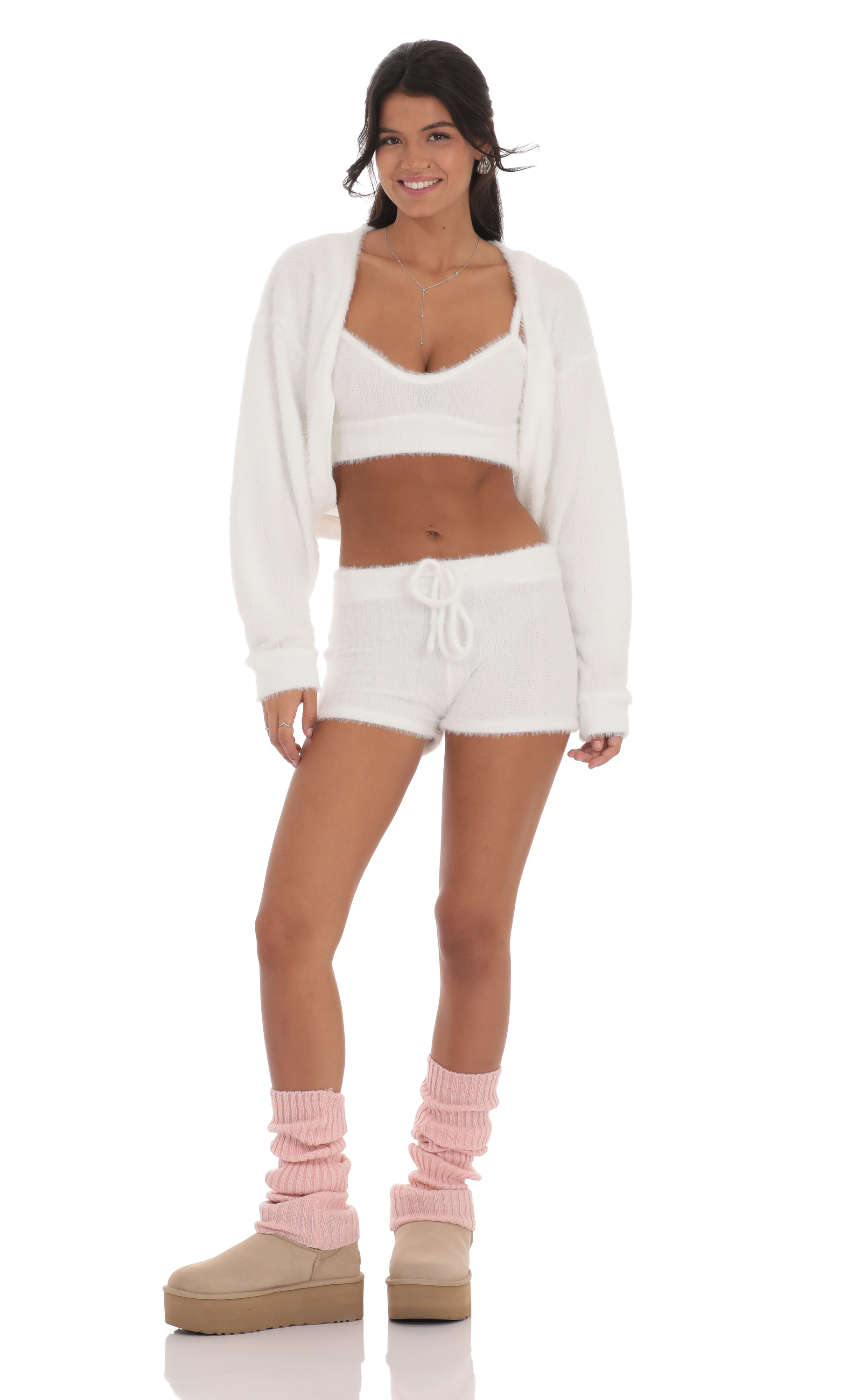 Fuzzy Shorts in White-My Sky Diva