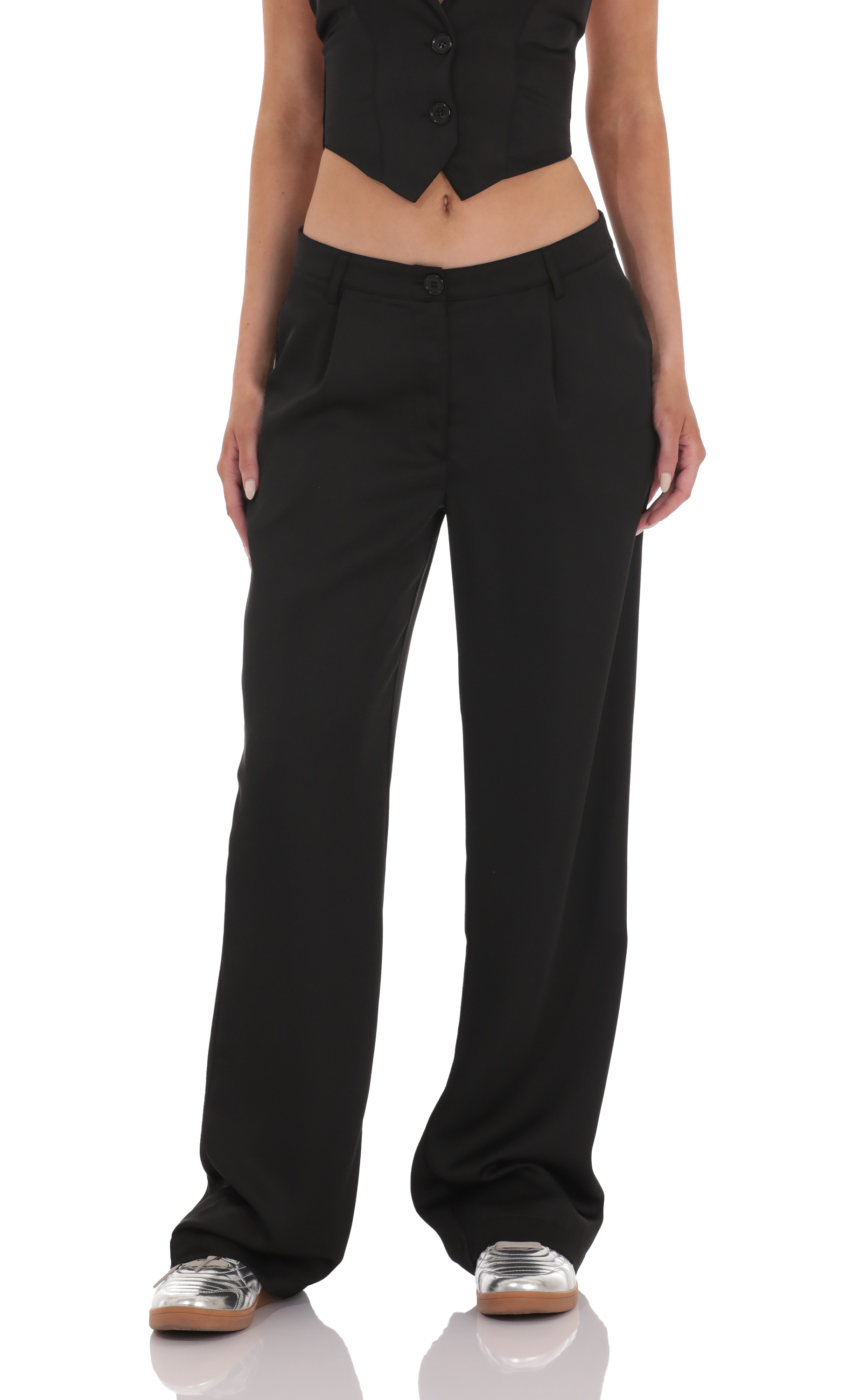 Satin Straight Pants in Black-My Sky Diva