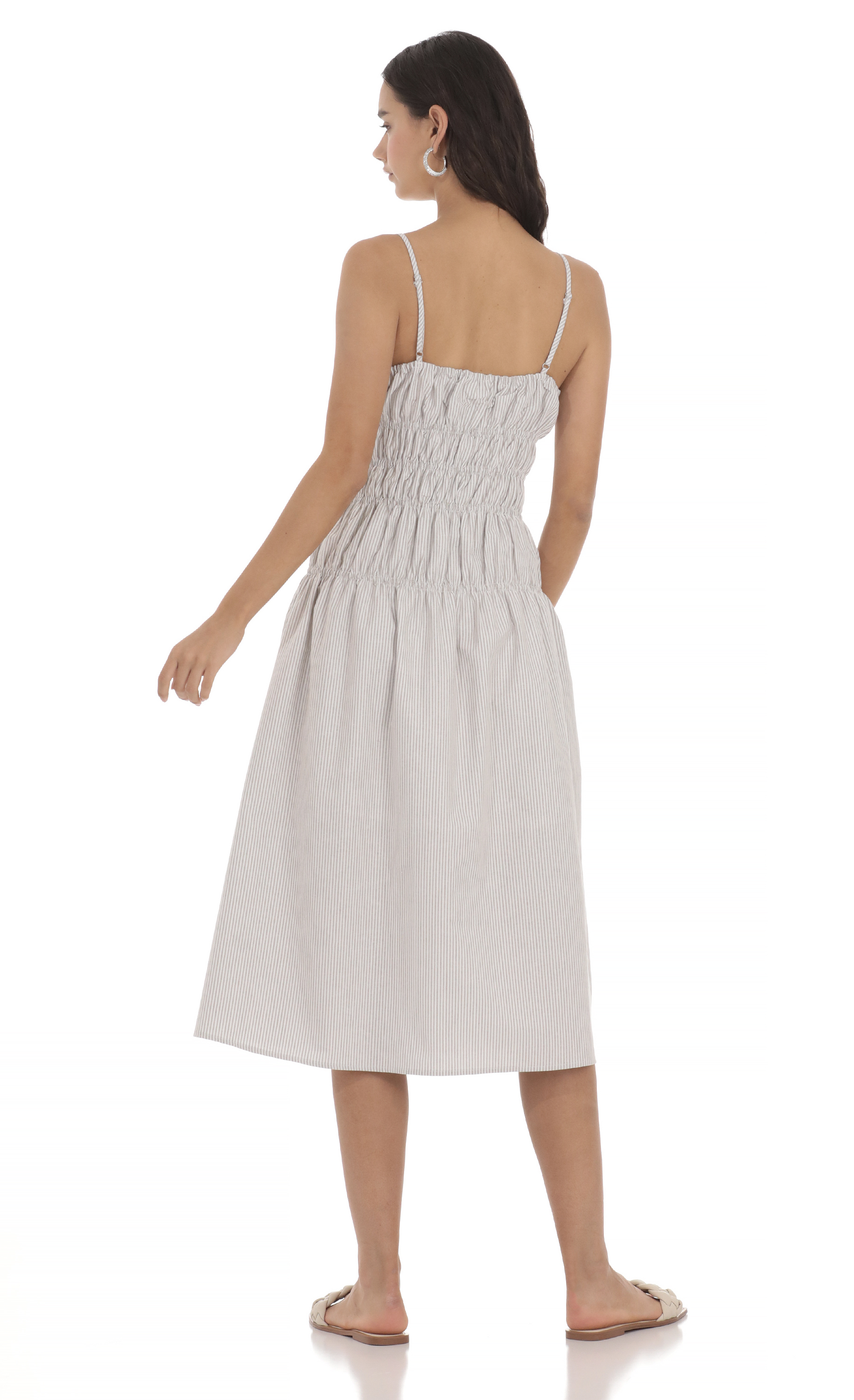 Ruched Striped Midi Dress in Grey-My Sky Diva
