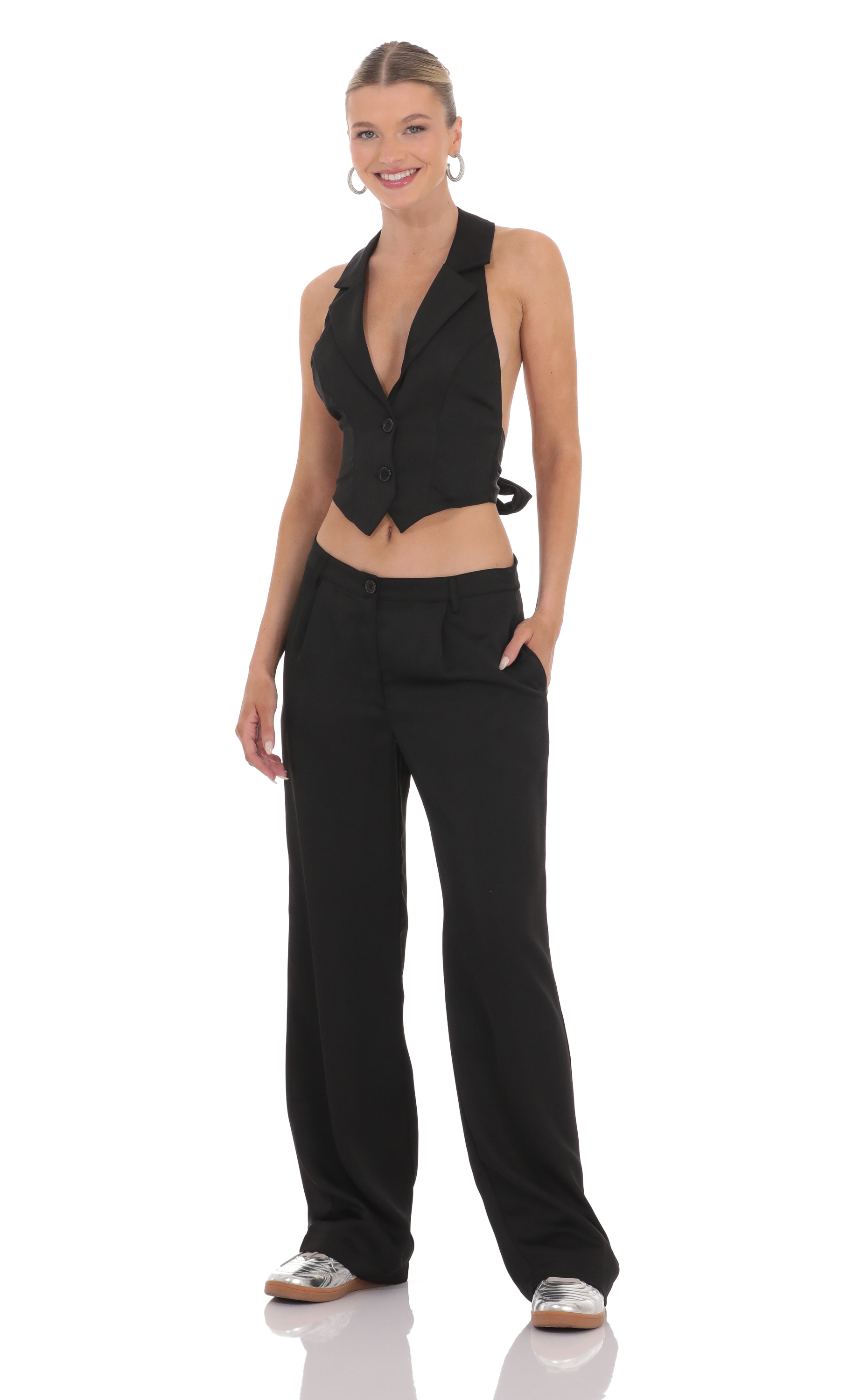 Satin Straight Pants in Black-My Sky Diva