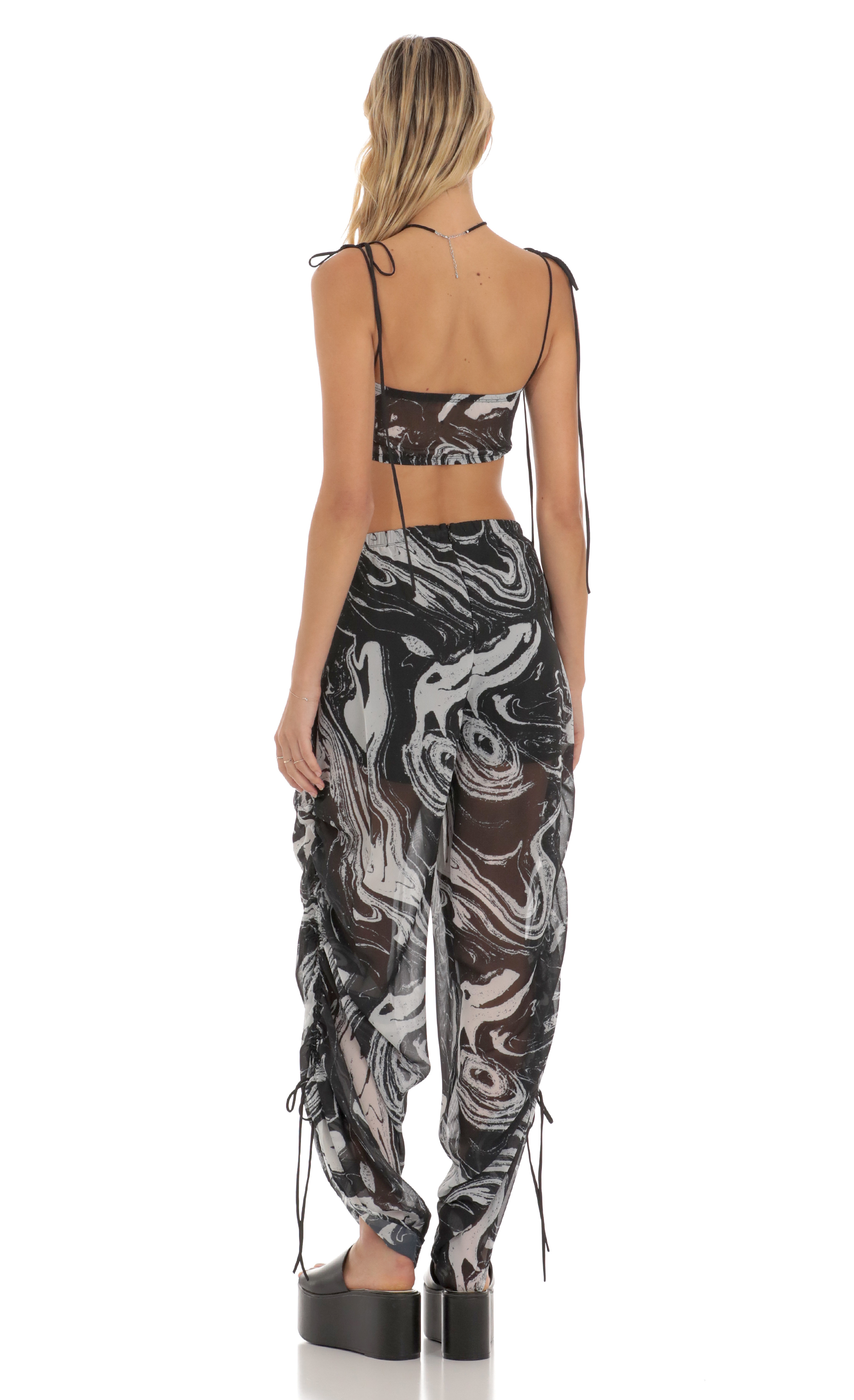Ruched Pant Set in Black Swirl-My Sky Diva