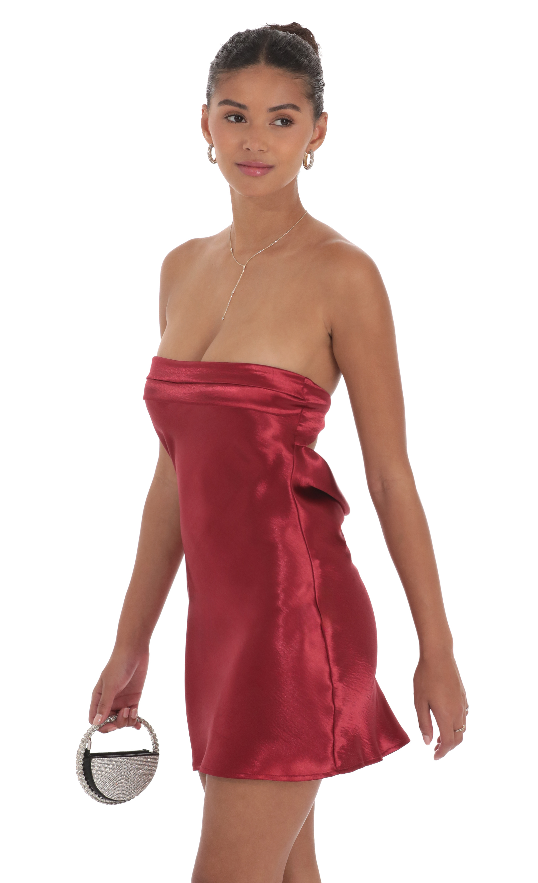 Satin Strapless Slip Dress in Maroon-My Sky Diva