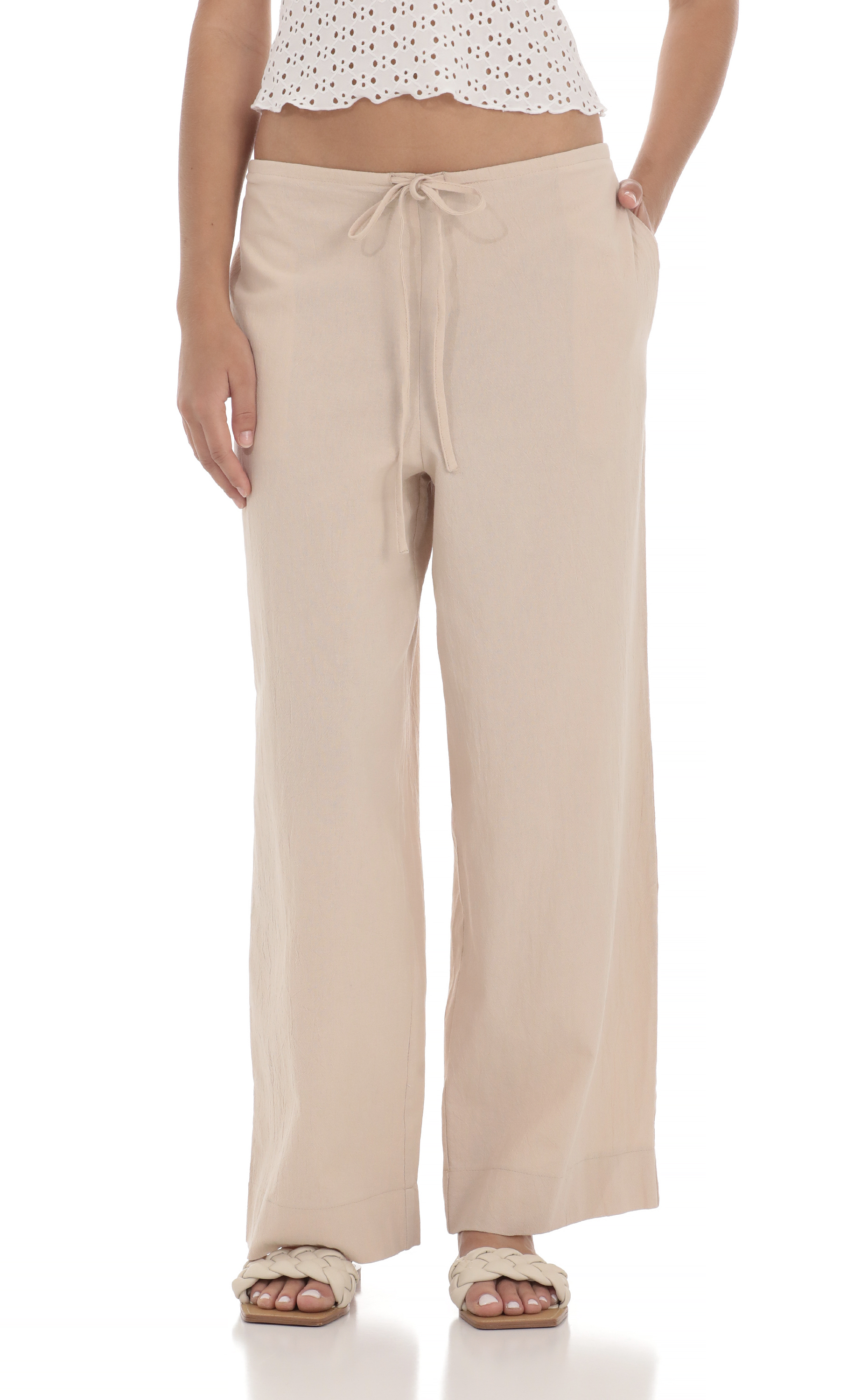 Low Rise Straight Pants in Light Brown-My Sky Diva