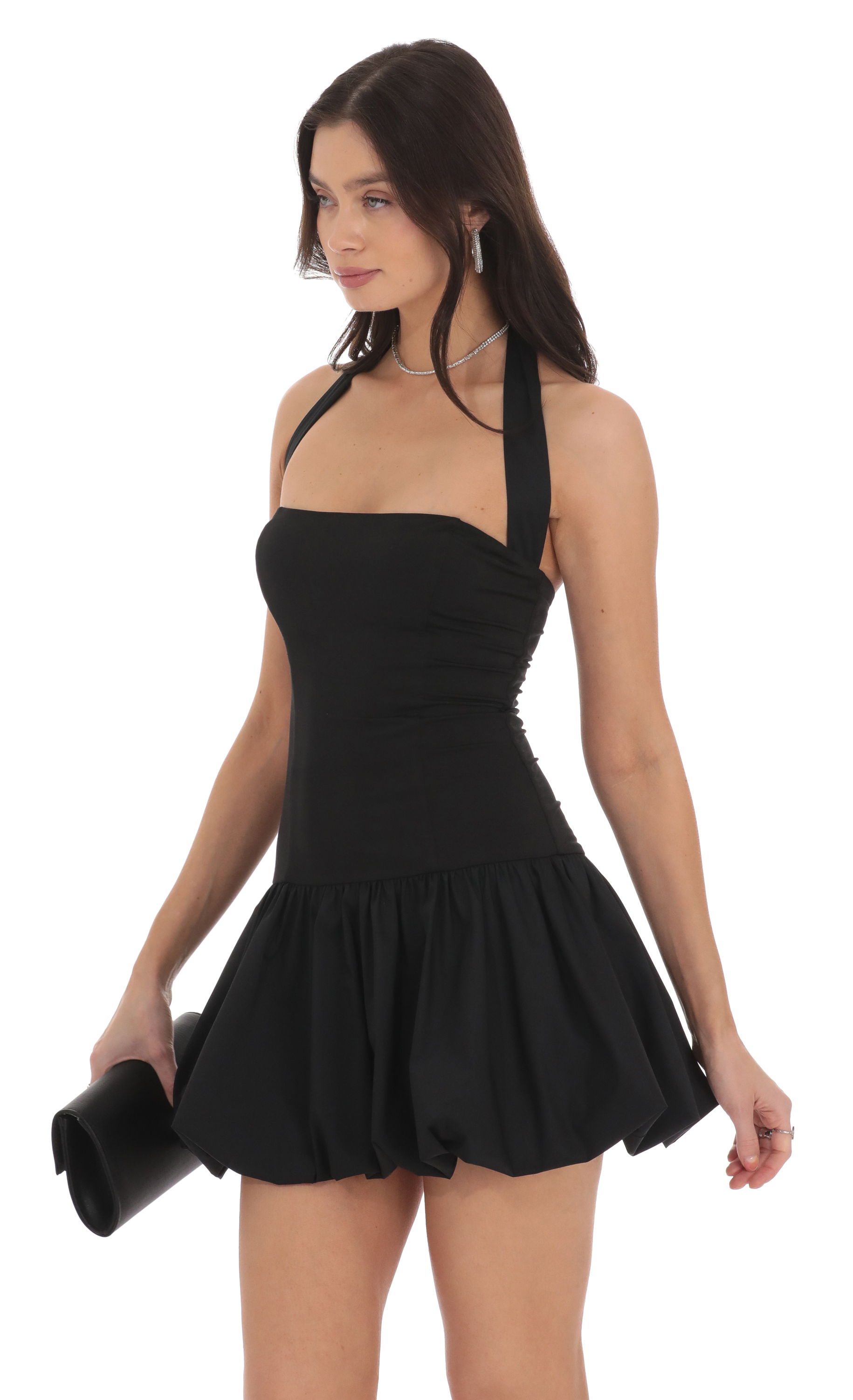 Halter Bubble Dress in Black-My Sky Diva