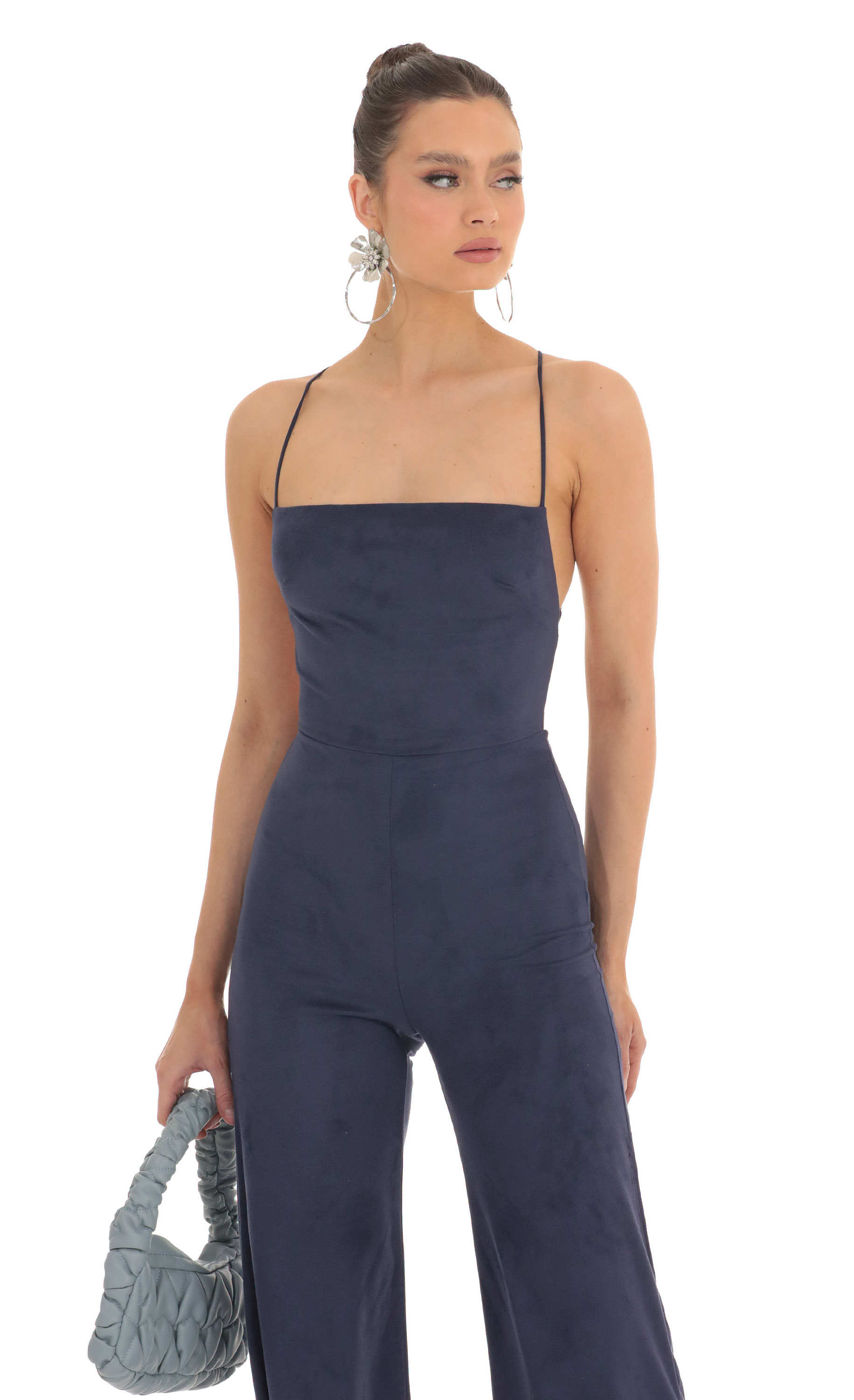 Suede Wide Leg Jumpsuit in Navy-My Sky Diva