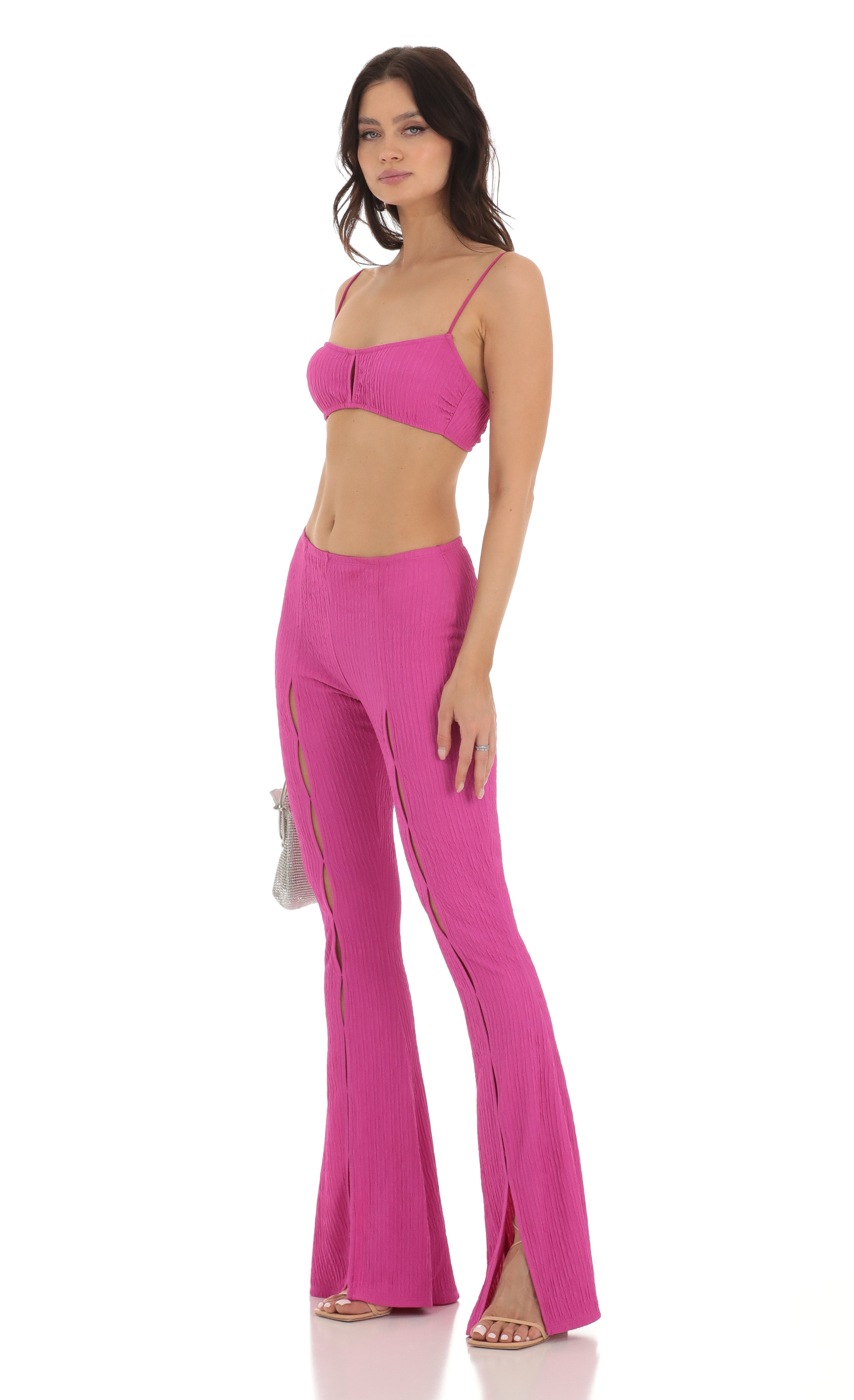 Crinkle Two Piece Set in Pink-My Sky Diva