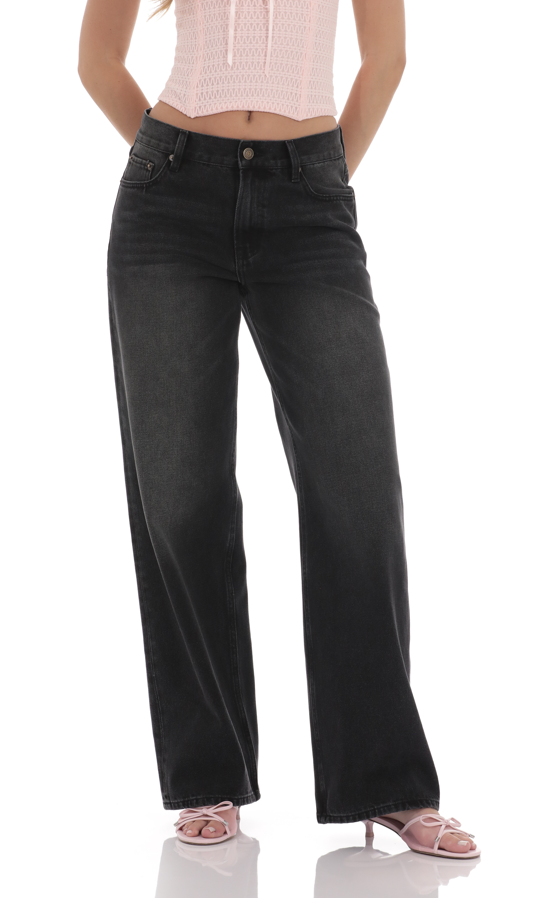 Low Rise Baggy Jeans in Black-My Sky Diva