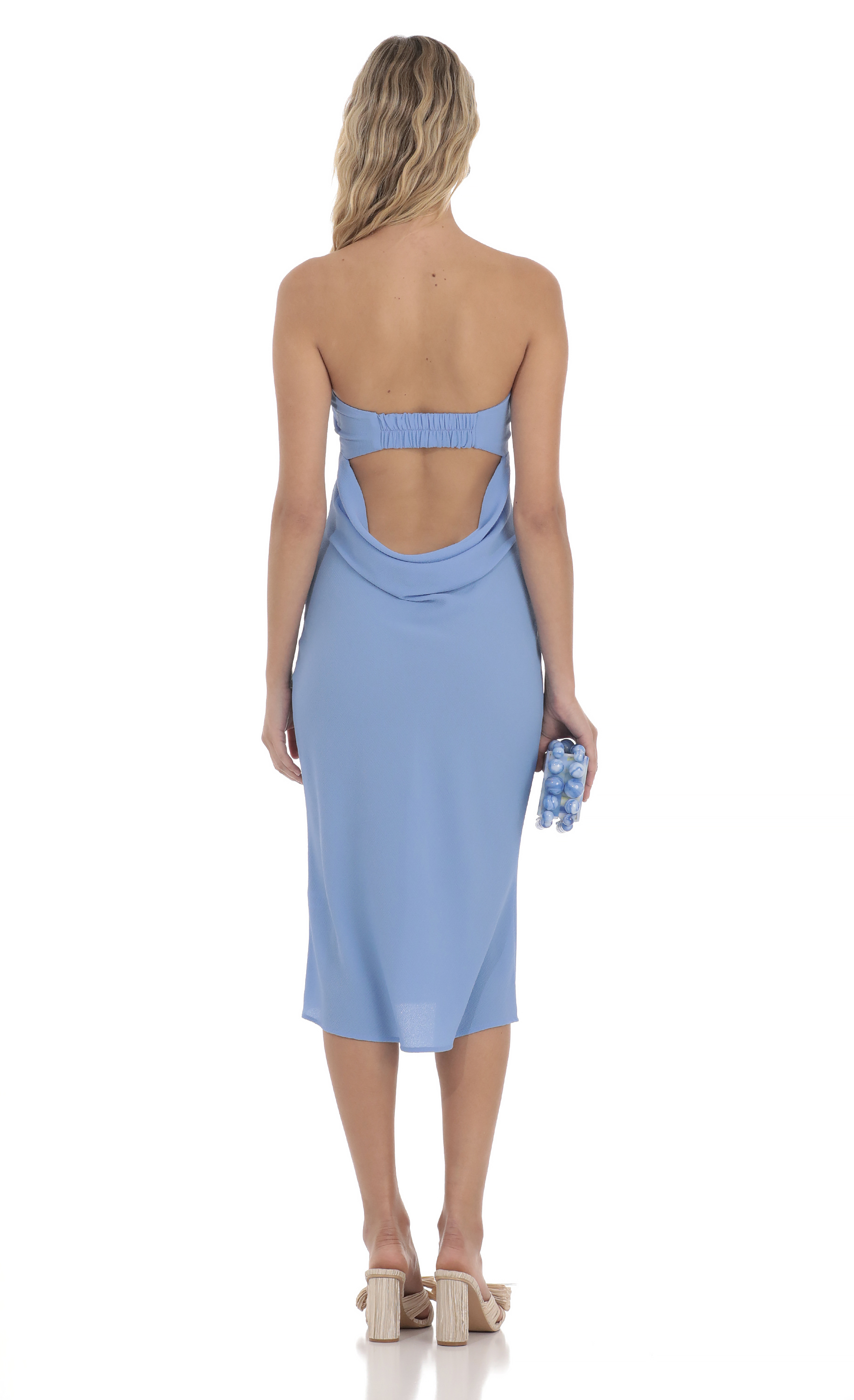 Strapless Open Back Midi Dress in Blue-My Sky Diva