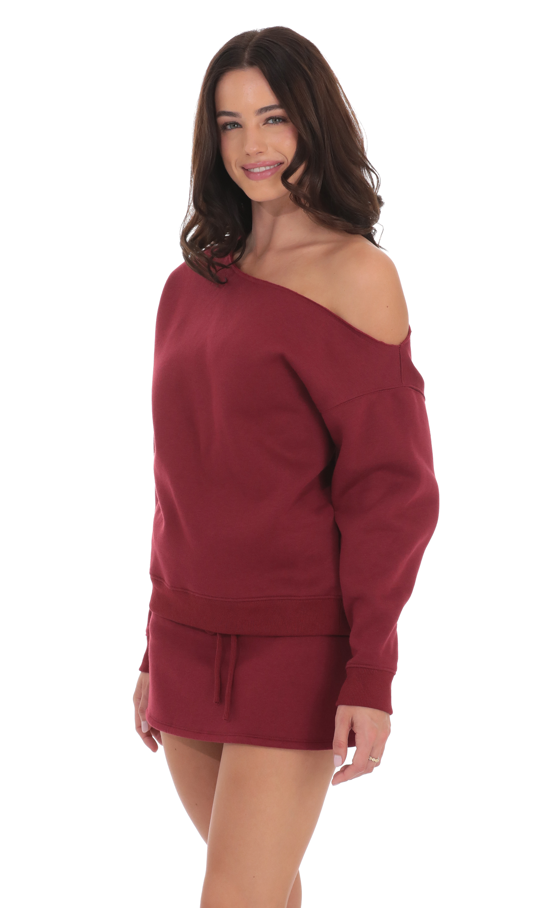 Cut Off Shoulder Jumper in Maroon-My Sky Diva