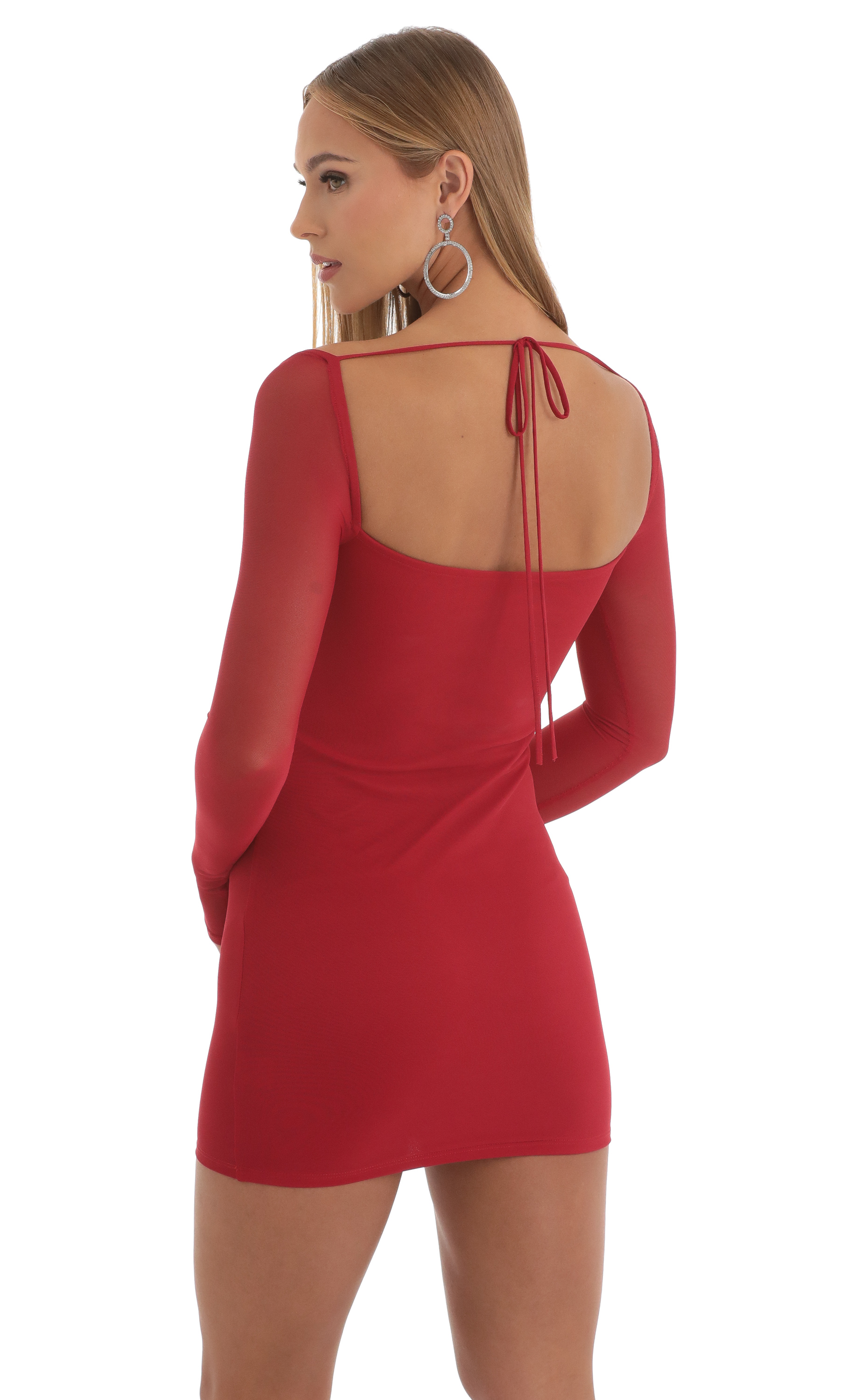 Long Sleeve Bodycon Dress in Red-My Sky Diva