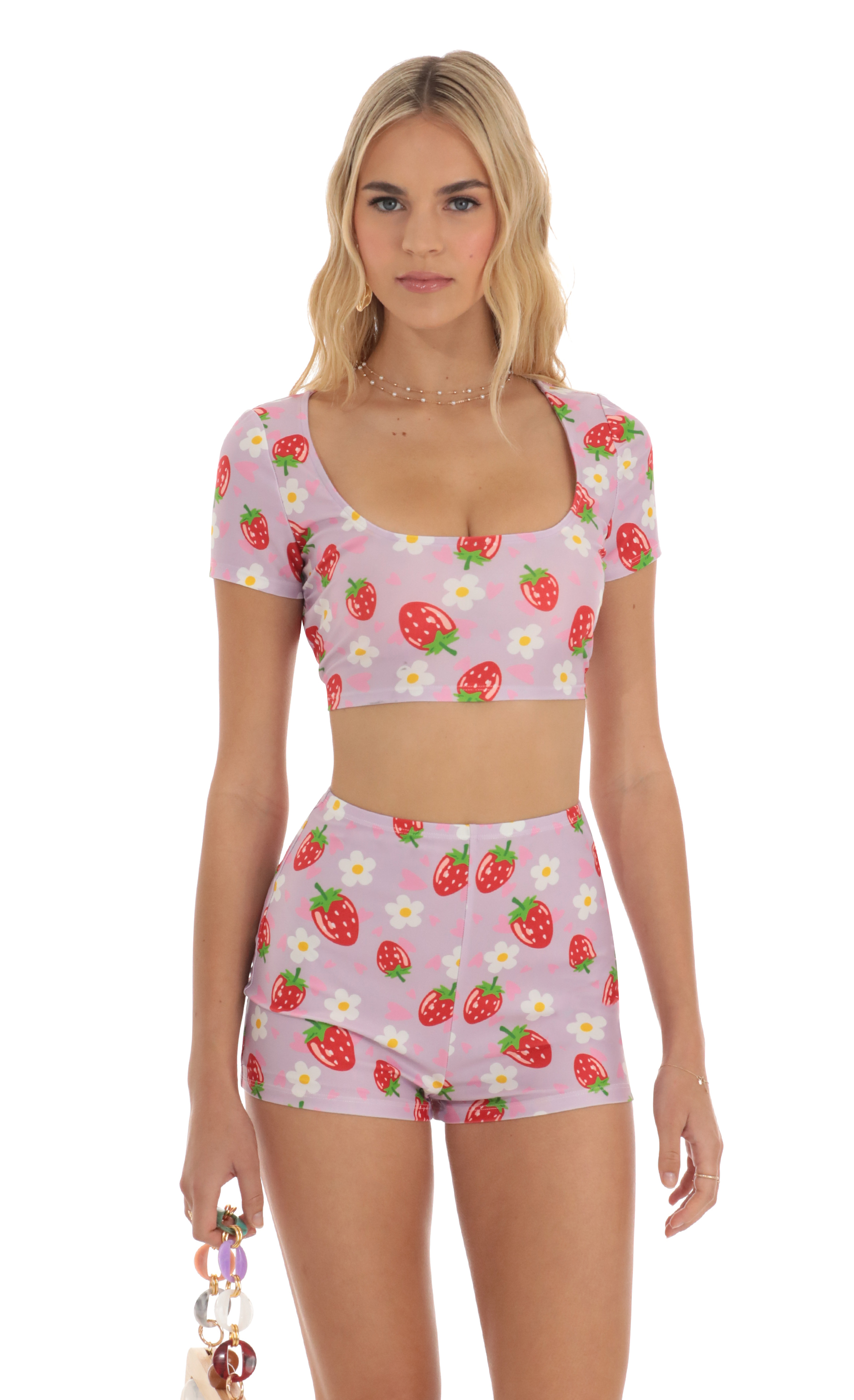 Strawberry Floral Two Piece Short Set in Purple-My Sky Diva