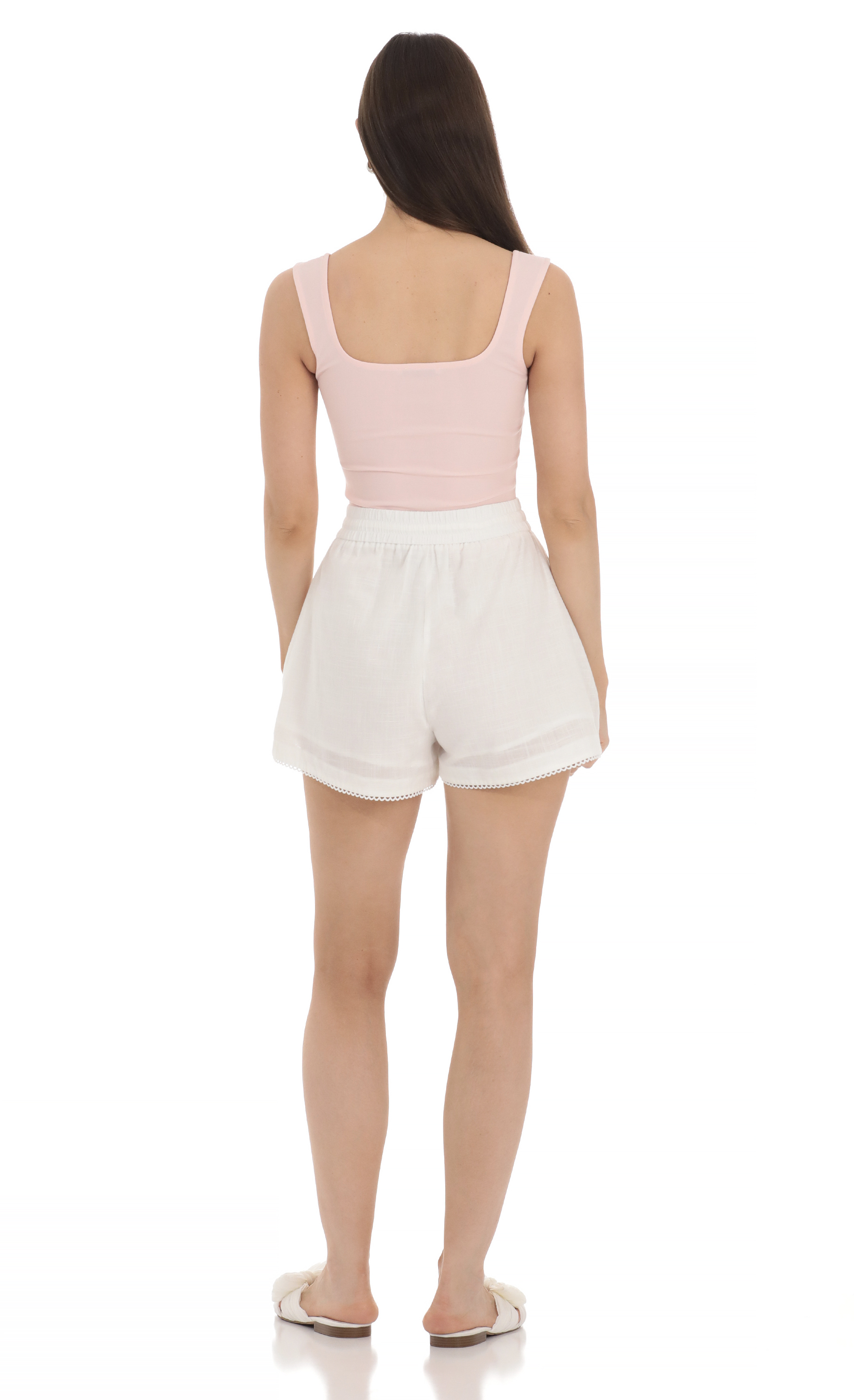 Flare Embroidered Trim Shorts in White-My Sky Diva