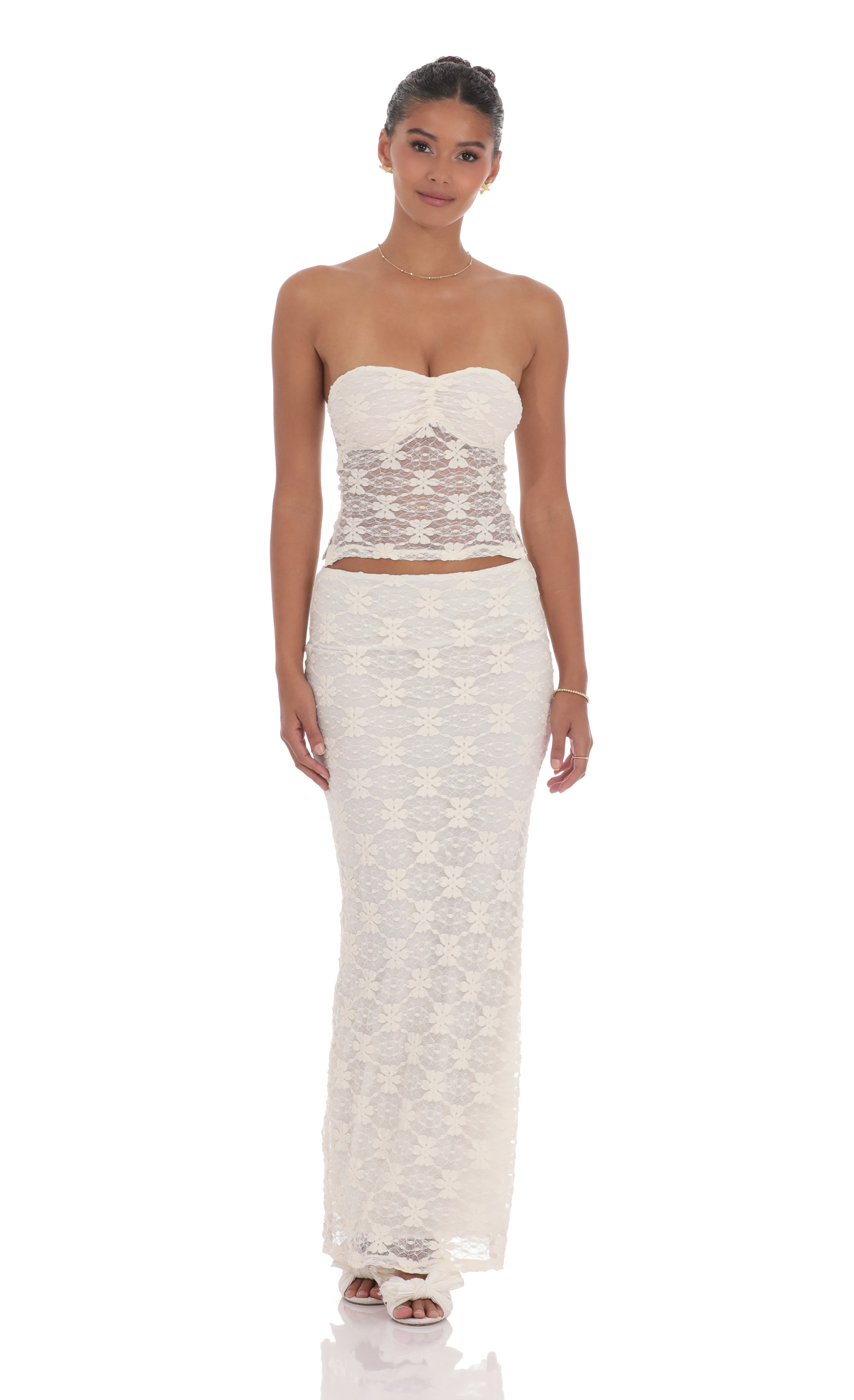 Lace Maxi Skirt in Cream-My Sky Diva