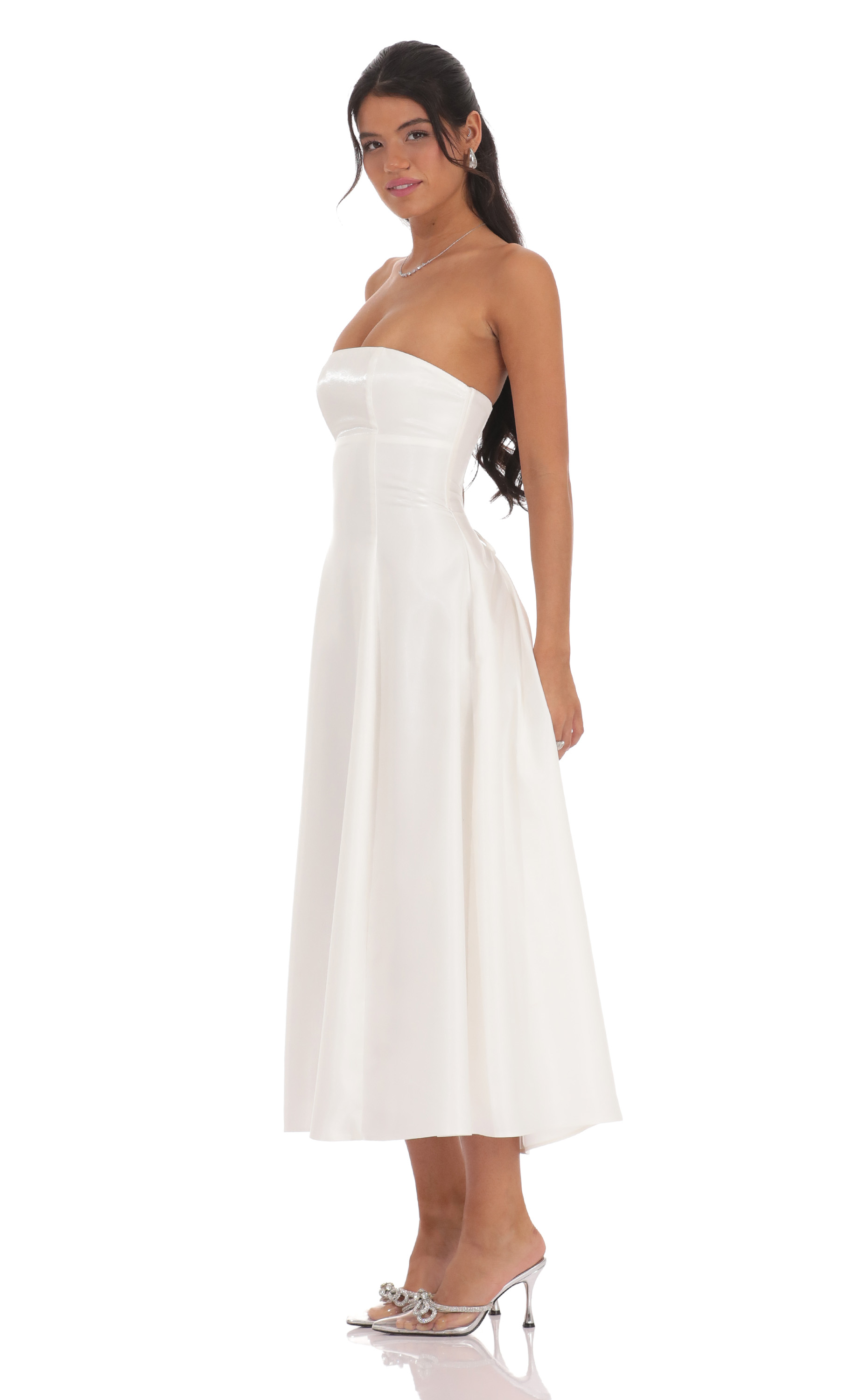 Sheen Empire Waist Midi Dress in Ivory-My Sky Diva