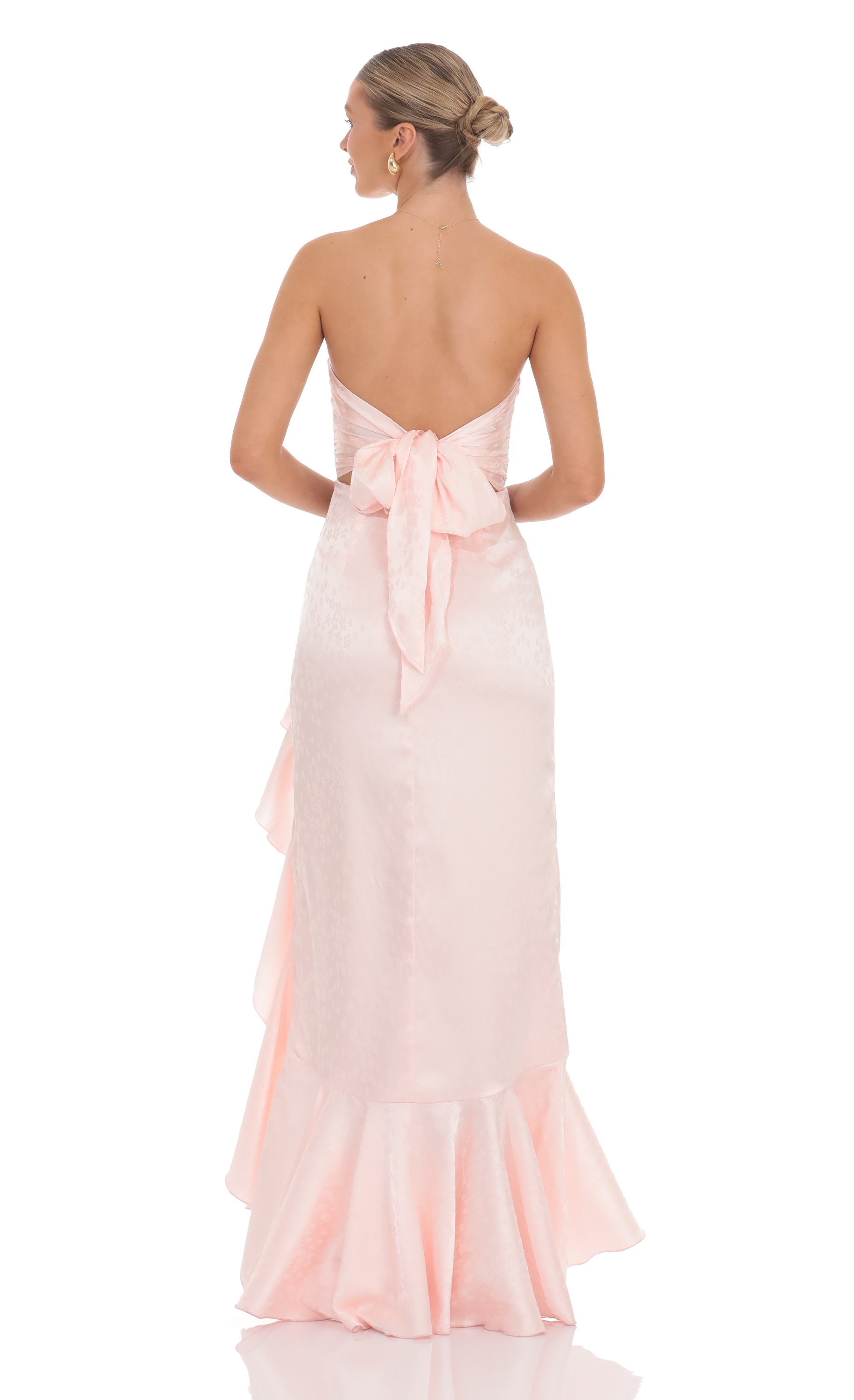 Satin Jacquard Back Bow Corset Maxi Dress in Pink-My Sky Diva