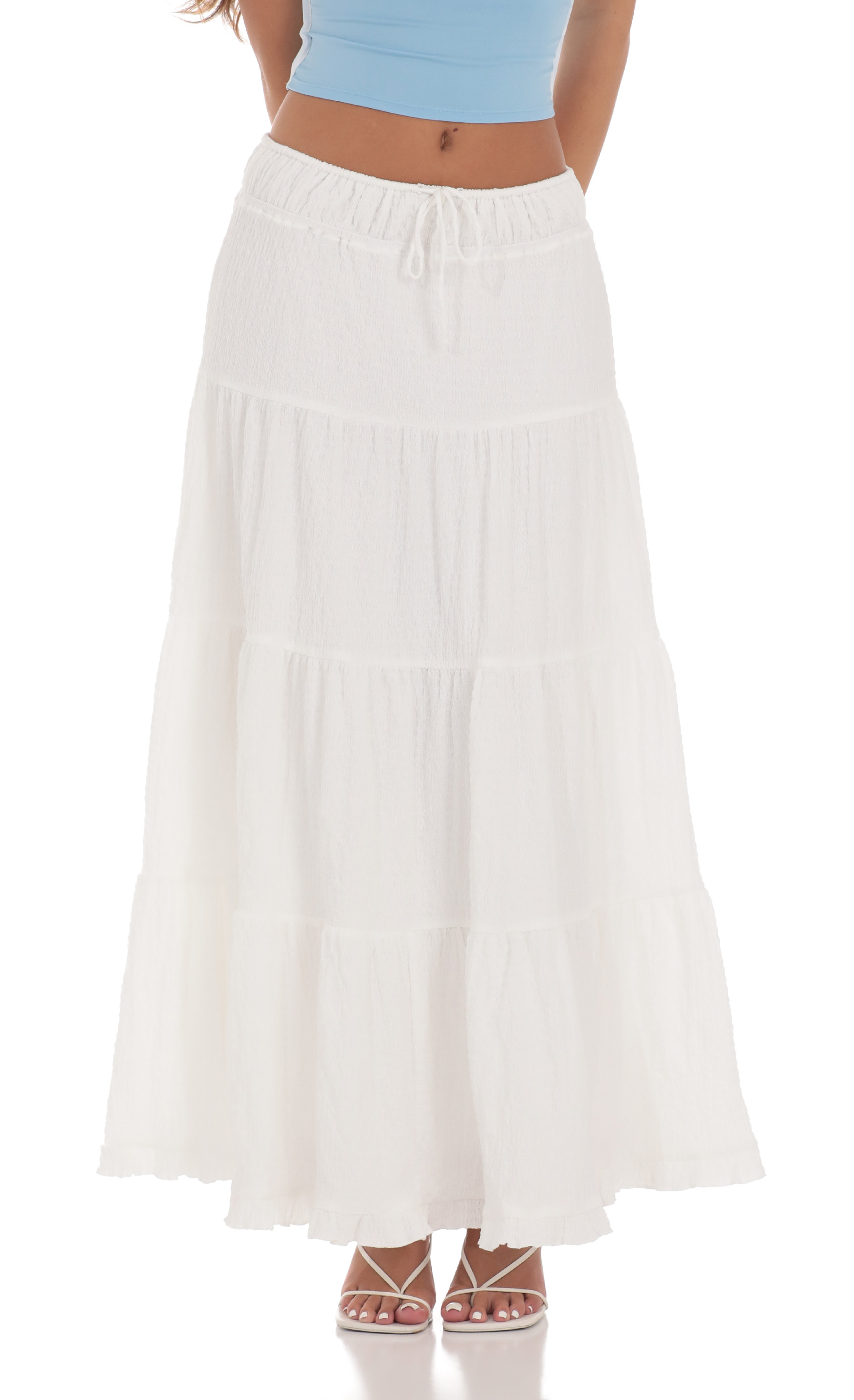 Drawstring Maxi Skirt in White-My Sky Diva