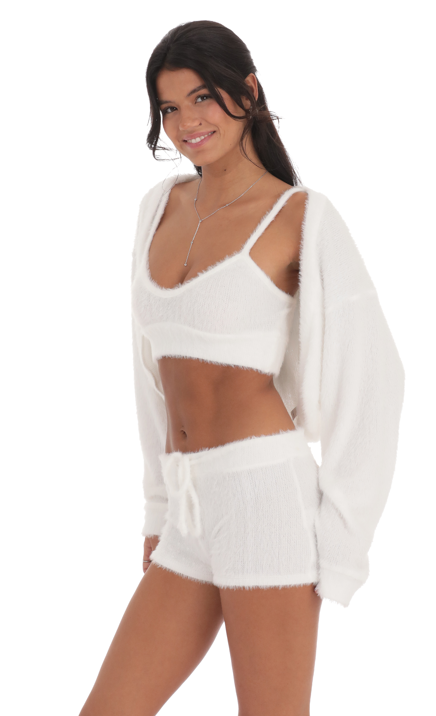 Fuzzy Shorts in White-My Sky Diva