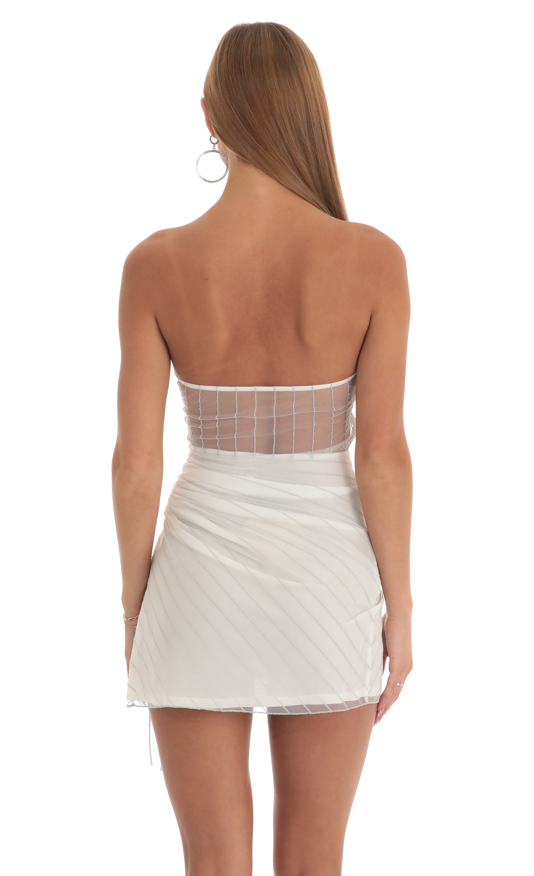 Shimmer Striped Strapless Dress in White-My Sky Diva