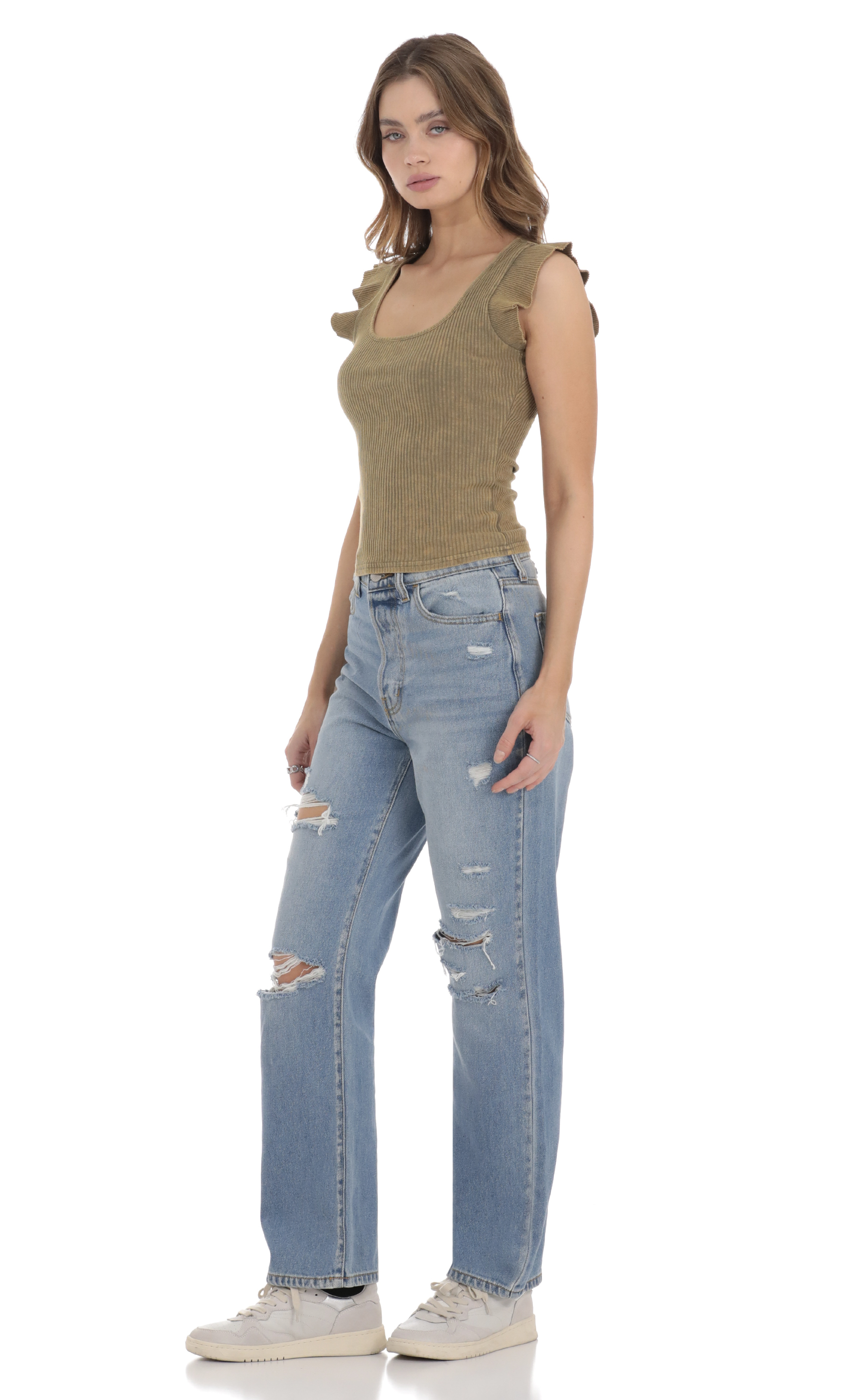 Distressed Jeans in Light Denim-My Sky Diva