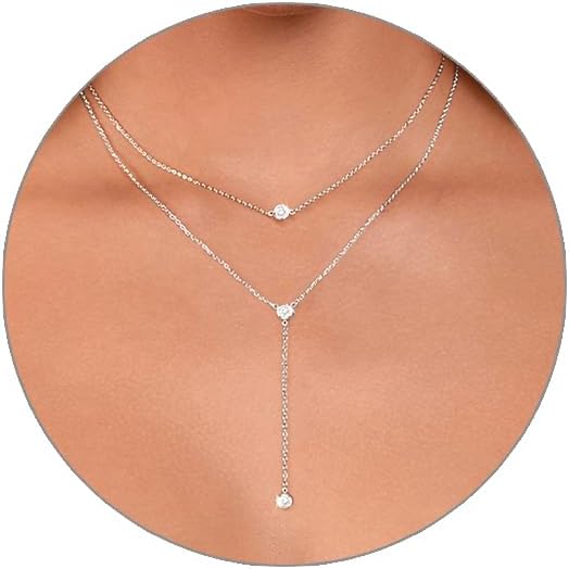 Gold Necklace for Women, Dainty Long Necklace 14k Gold Plated/Silver Y-Shaped Pendant Necklaces Trendy Beaded Chain Drop Necklaces Jewelry for Women Gifts