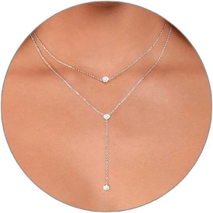 Gold Necklace for Women, Dainty Long Necklace 14k Gold Plated/Silver Y-Shaped Pendant Necklaces Trendy Beaded Chain Drop Necklaces Jewelry for Women Gifts