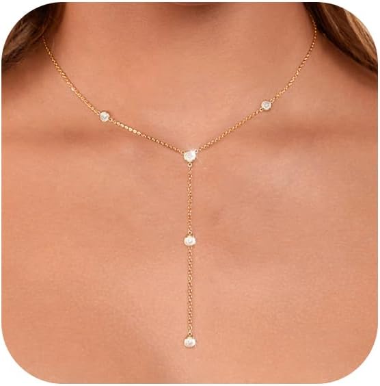 Gold Necklace for Women, Dainty Long Necklace 14k Gold Plated/Silver Y
