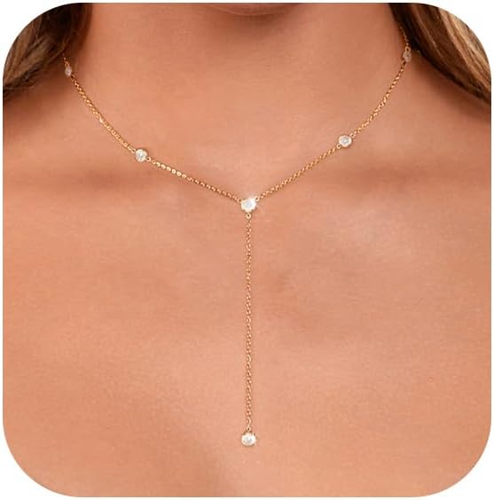 Gold Necklace for Women, Dainty Long Necklace 14k Gold Plated/Silver Y