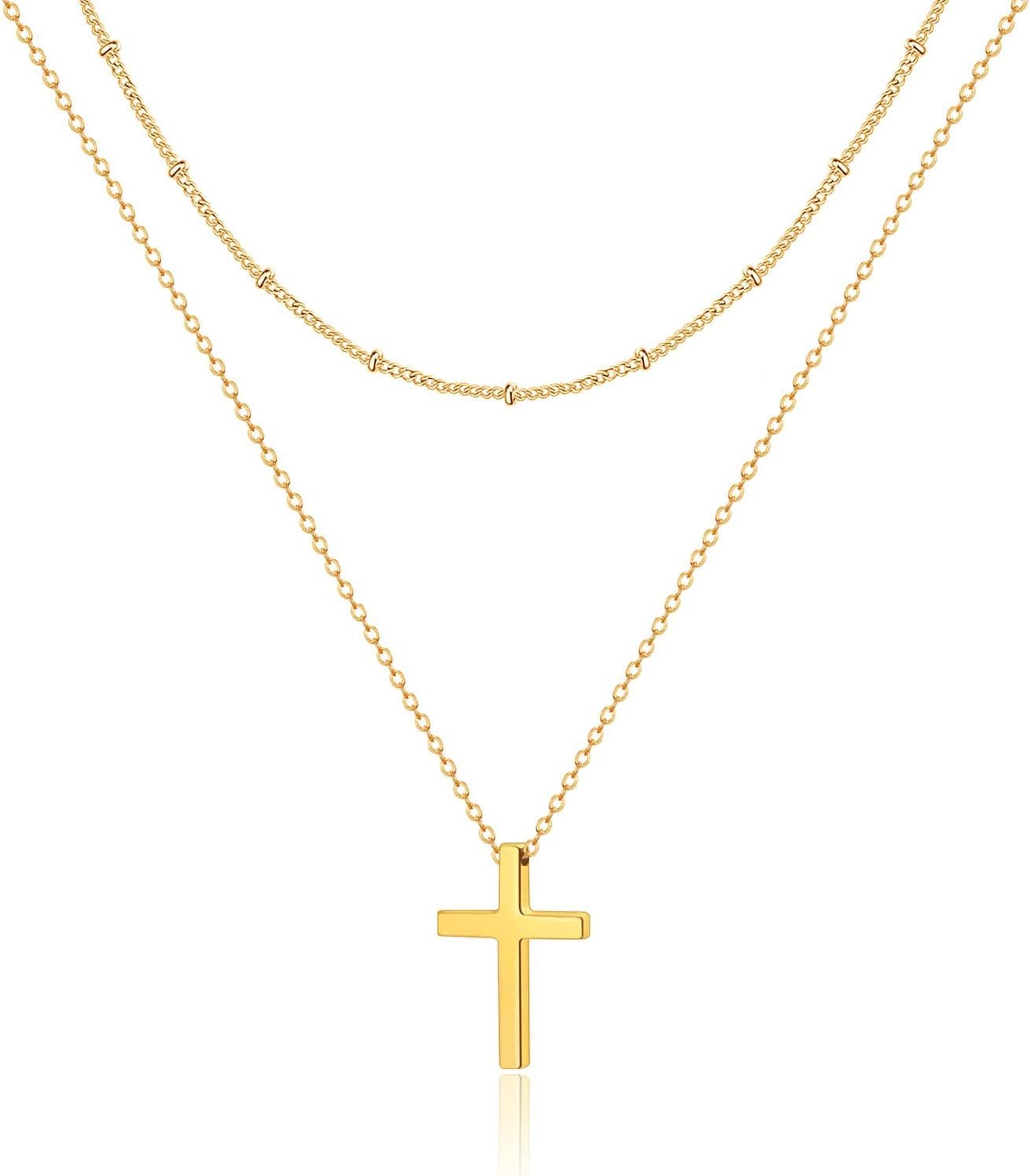 Gold Necklace for Women, Dainty Long Necklace 14k Gold Plated/Silver Y-Shaped Pendant Necklaces Trendy Beaded Chain Drop Necklaces Jewelry for Women Gifts