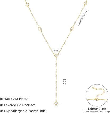 Gold Necklace for Women, Dainty Long Necklace 14k Gold Plated/Silver Y-Shaped Pendant Necklaces Trendy Beaded Chain Drop Necklaces Jewelry for Women Gifts