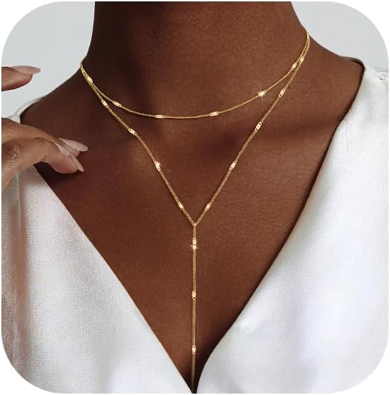 Gold Necklace for Women, Dainty Long Necklace 14k Gold Plated/Silver Y