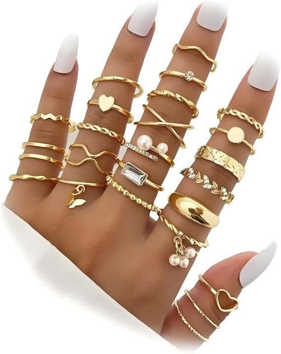  51 Pcs Gold Knuckle Rings Set For Women Girls Vintage Stackable Joint Finger Midi Rings Dainty Cubic Zirconia Crystal Simple Twist Hollow Cute Rings Pack Jewelry Gift