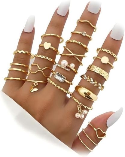  51 Pcs Gold Knuckle Rings Set For Women Girls Vintage Stackable Joint Finger Midi Rings Dainty Cubic Zirconia Crystal Simple Twist Hollow Cute Rings Pack Jewelry Gift