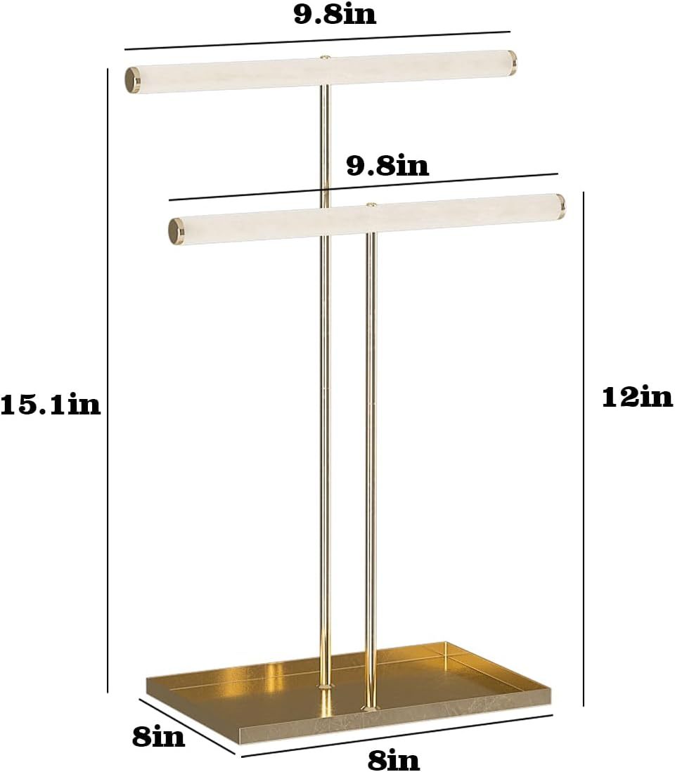 Necklace Organizers Holder, Small Jewelry Display Stand for Women, Men and Vendors, Long Necklace Organizer, Multi-Functional Bracelet Hanger, Space Saving Design (2 Tier Black)