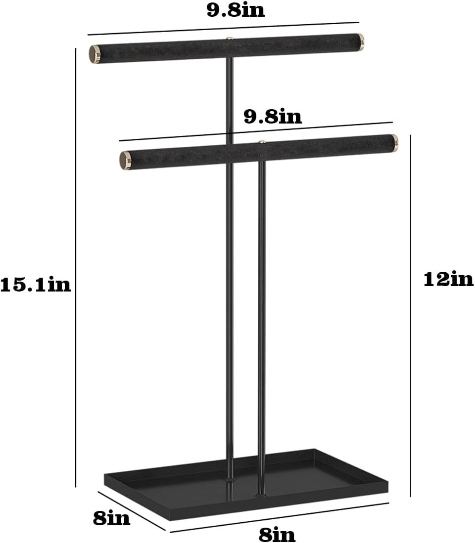 Necklace Organizers Holder, Small Jewelry Display Stand for Women, Men and Vendors, Long Necklace Organizer, Multi-Functional Bracelet Hanger, Space Saving Design (2 Tier Black)