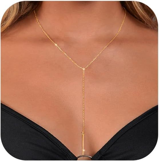 Gold Necklace for Women, Dainty Long Necklace 14k Gold Plated/Silver Y