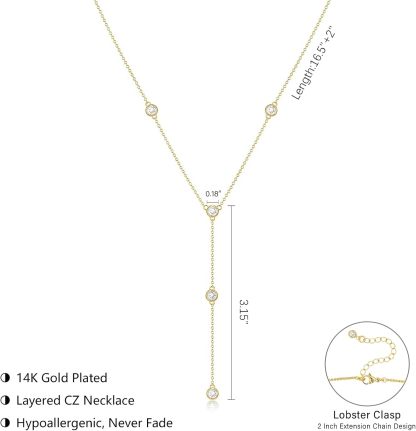Gold Necklace for Women, Dainty Long Necklace 14k Gold Plated/Silver Y-Shaped Pendant Necklaces Trendy Beaded Chain Drop Necklaces Jewelry for Women Gifts