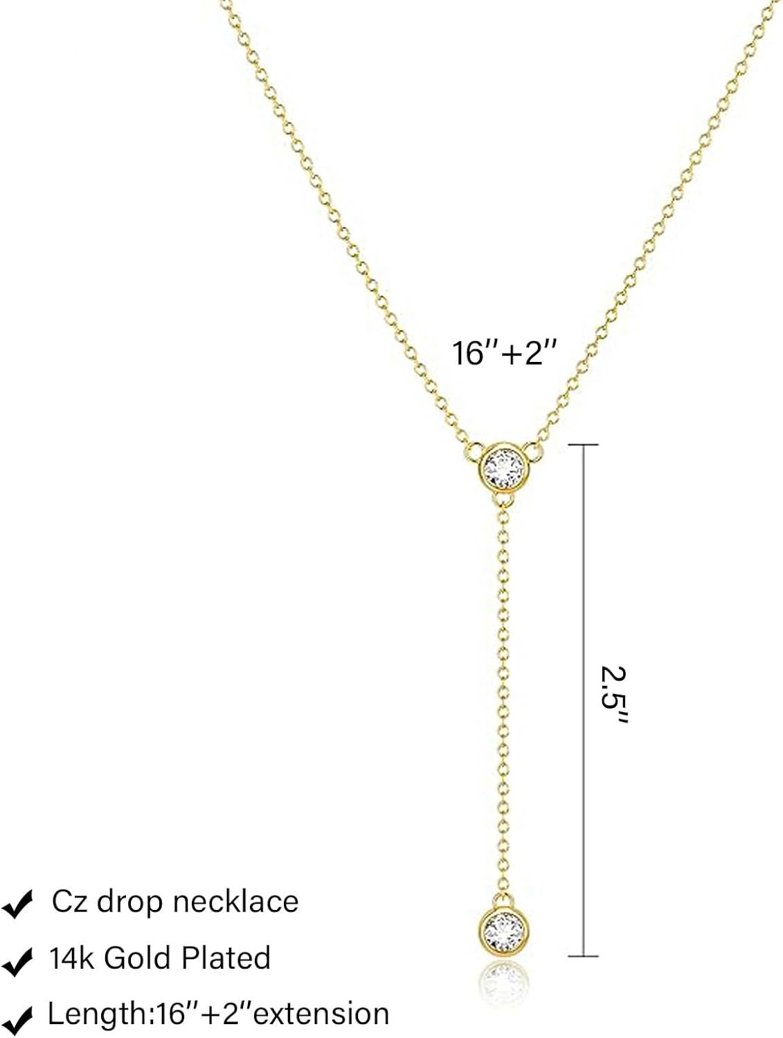 Gold Necklace for Women, Dainty Long Necklace 14k Gold Plated/Silver Y-Shaped Pendant Necklaces Trendy Beaded Chain Drop Necklaces Jewelry for Women Gifts