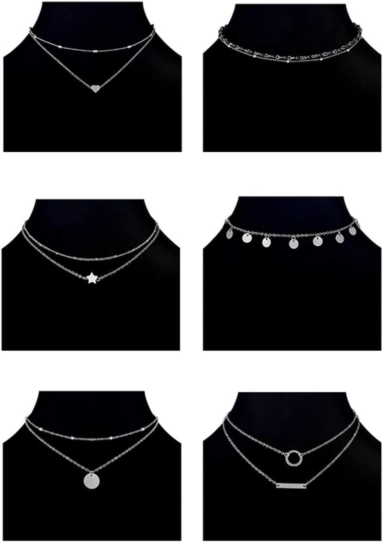 12pcs Chain Gold Bead Necklace Coin Moon Star Pearl Pendant Chain Choker Multilayer Necklace Leather Cord Set for Women Men Adjustable Gold Tone