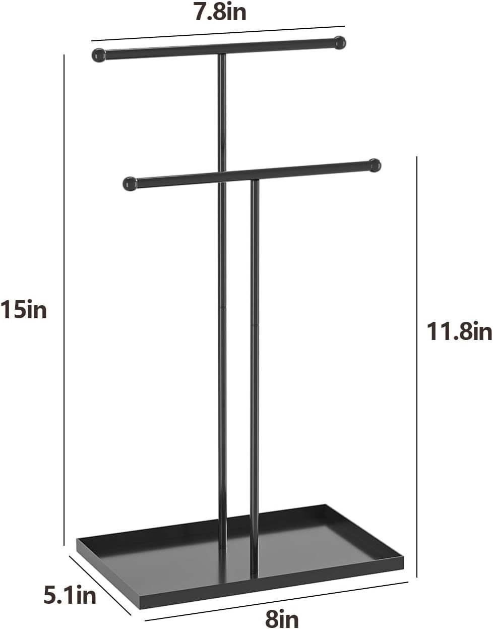 Necklace Organizers Holder, Small Jewelry Display Stand for Women, Men and Vendors, Long Necklace Organizer, Multi-Functional Bracelet Hanger, Space Saving Design (2 Tier Black)