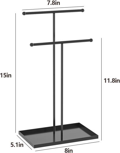 Necklace Organizers Holder, Small Jewelry Display Stand for Women, Men and Vendors, Long Necklace Organizer, Multi-Functional Bracelet Hanger, Space Saving Design (2 Tier Black)