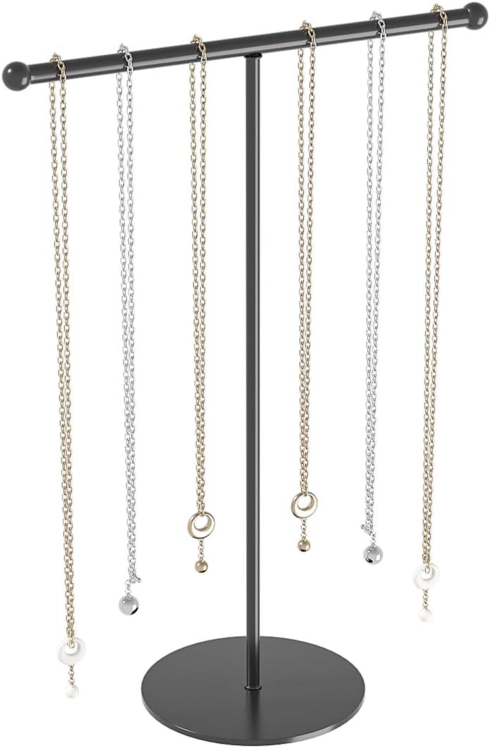 Necklace Organizers Holder, Small Jewelry Display Stand for Women, Men and Vendors, Long Necklace Organizer, Multi-Functional Bracelet Hanger, Space Saving Design (2 Tier Black)