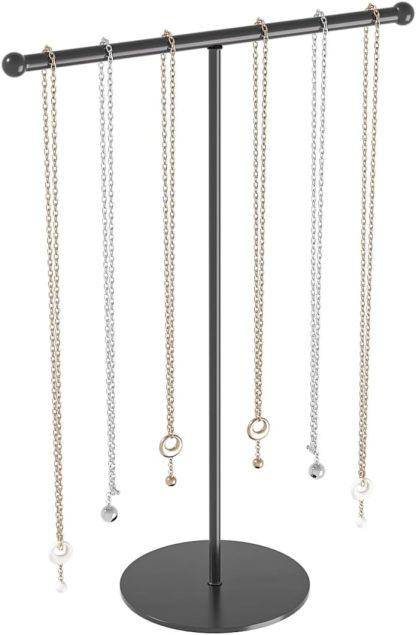 Necklace Organizers Holder, Small Jewelry Display Stand for Women, Men and Vendors, Long Necklace Organizer, Multi-Functional Bracelet Hanger, Space Saving Design (2 Tier Black)