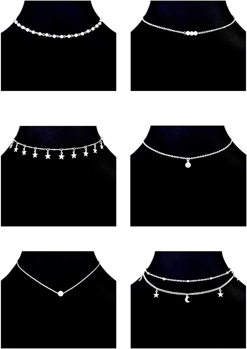 12pcs Chain Gold Bead Necklace Coin Moon Star Pearl Pendant Chain Choker Multilayer Necklace Leather Cord Set for Women Men Adjustable Gold Tone