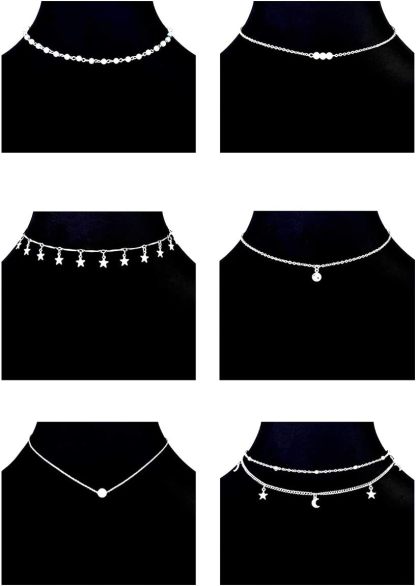 12pcs Chain Gold Bead Necklace Coin Moon Star Pearl Pendant Chain Choker Multilayer Necklace Leather Cord Set for Women Men Adjustable Gold Tone